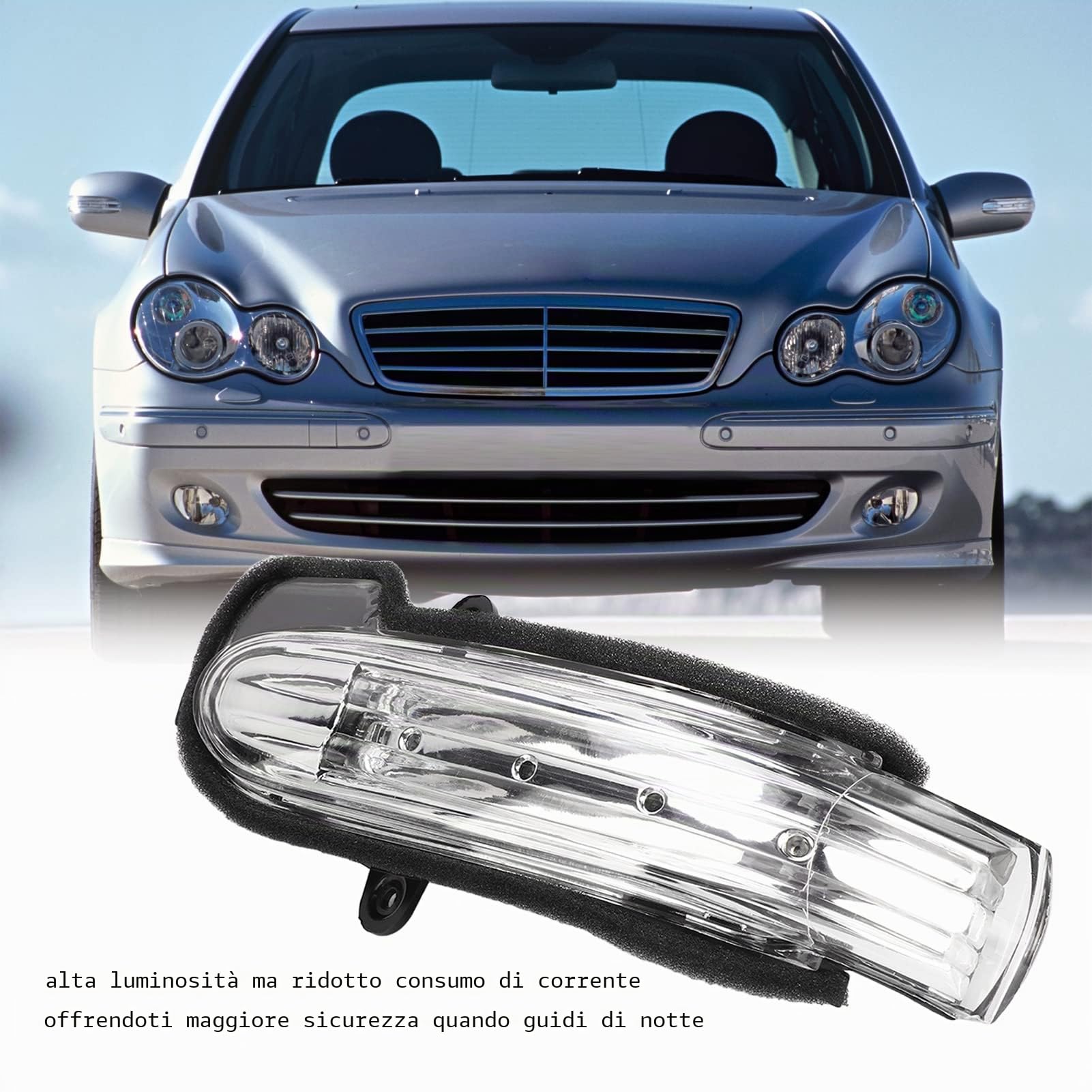Indicatore di Direzione per Specchietto Retrovisore a LED Super Luminoso perClasse C W203 4 Porte 2004-2007, Indicatore di Direzione Impermeabile (Destra A2038201621)