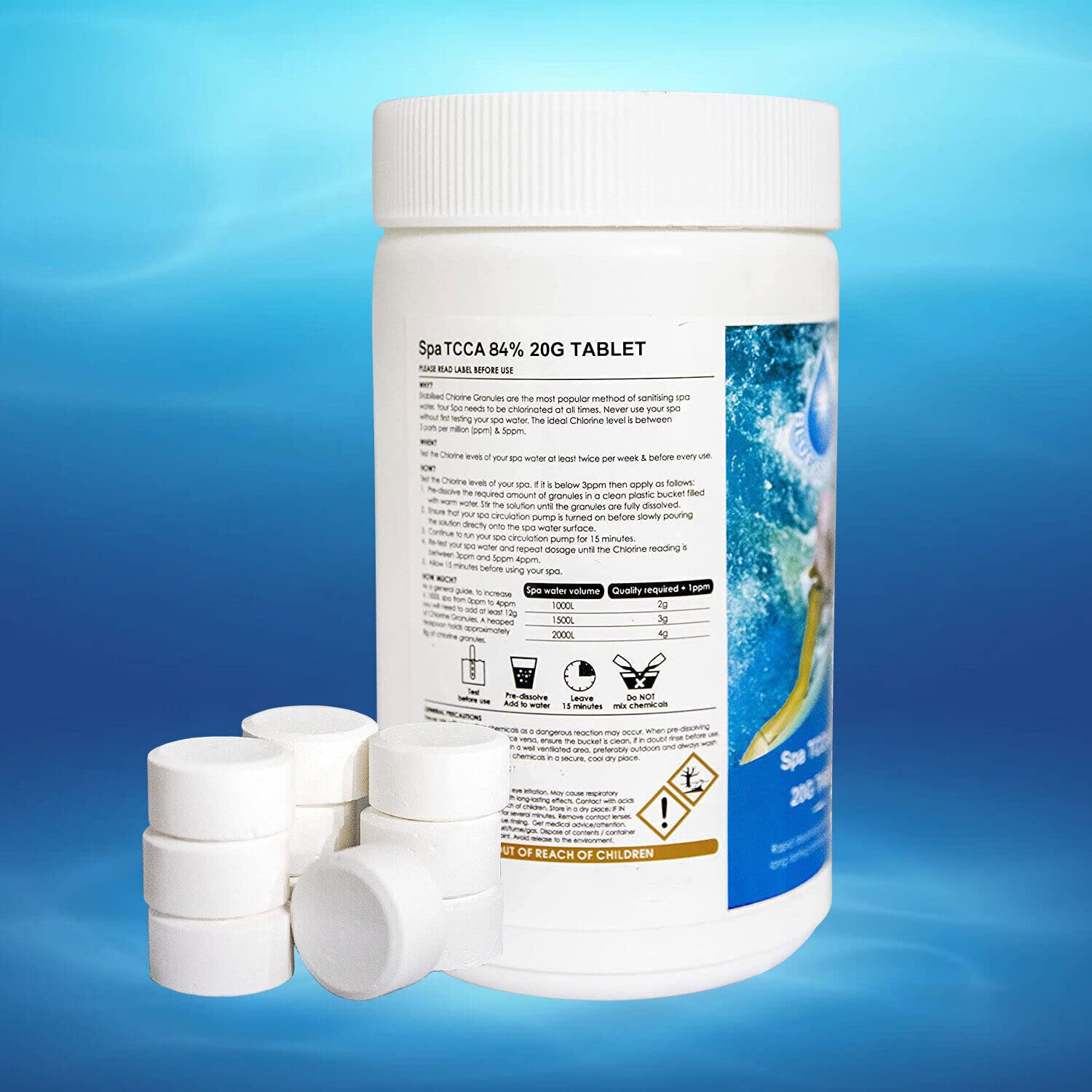 1 Kg (50 x 20g) Multifunctional Chlorine Tablets for Hot Tubs, All in One (Sanitiser, Stabiliser, Algaecide and Clarifier) Slow Release Dispenser Tablets for Swimming Pools,... - Image 3