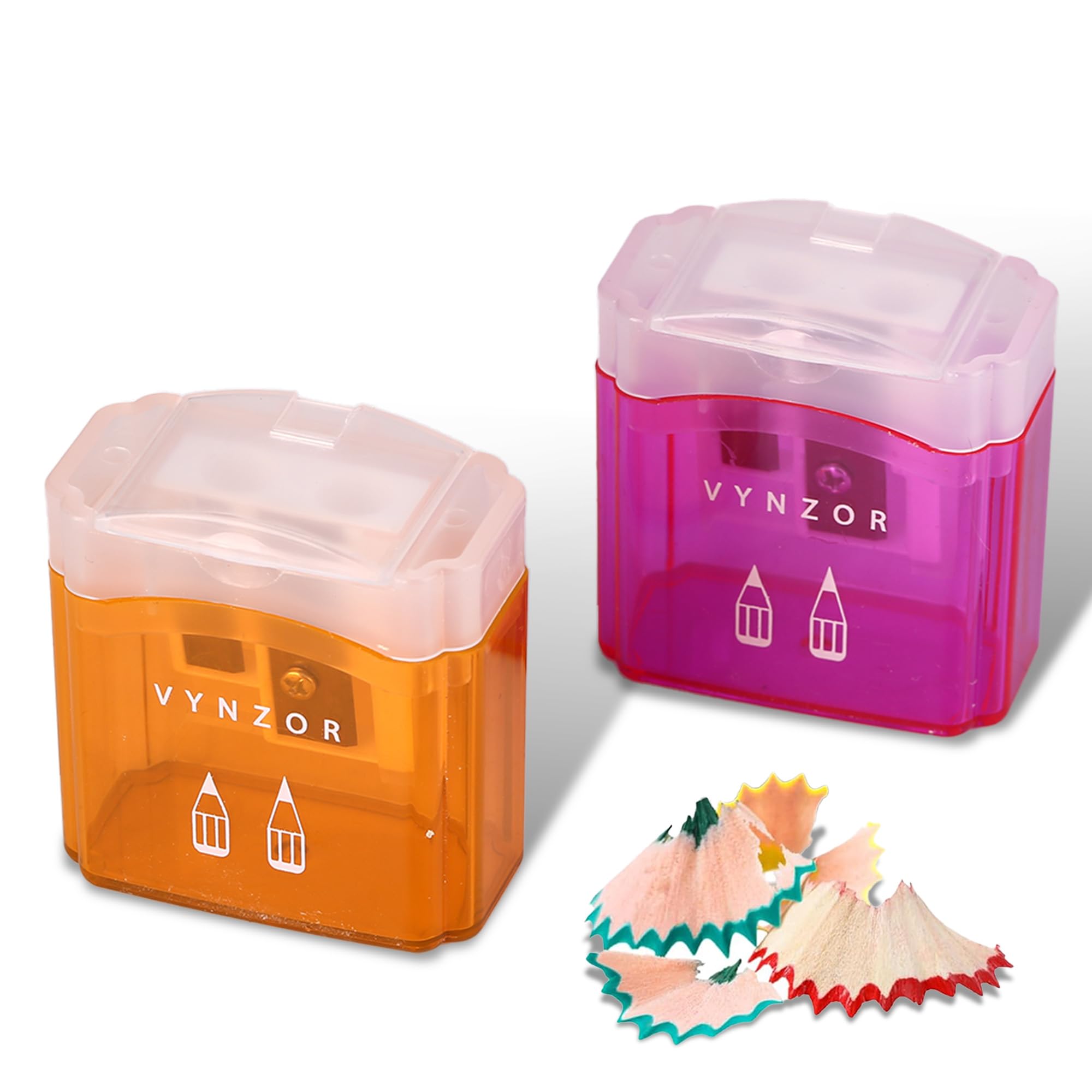 2 Pcs Pencil Sharpener with Container, Dual Holes (8mm, 8mm) Pencil sharpeners for Kids Adults,School, Home and Office