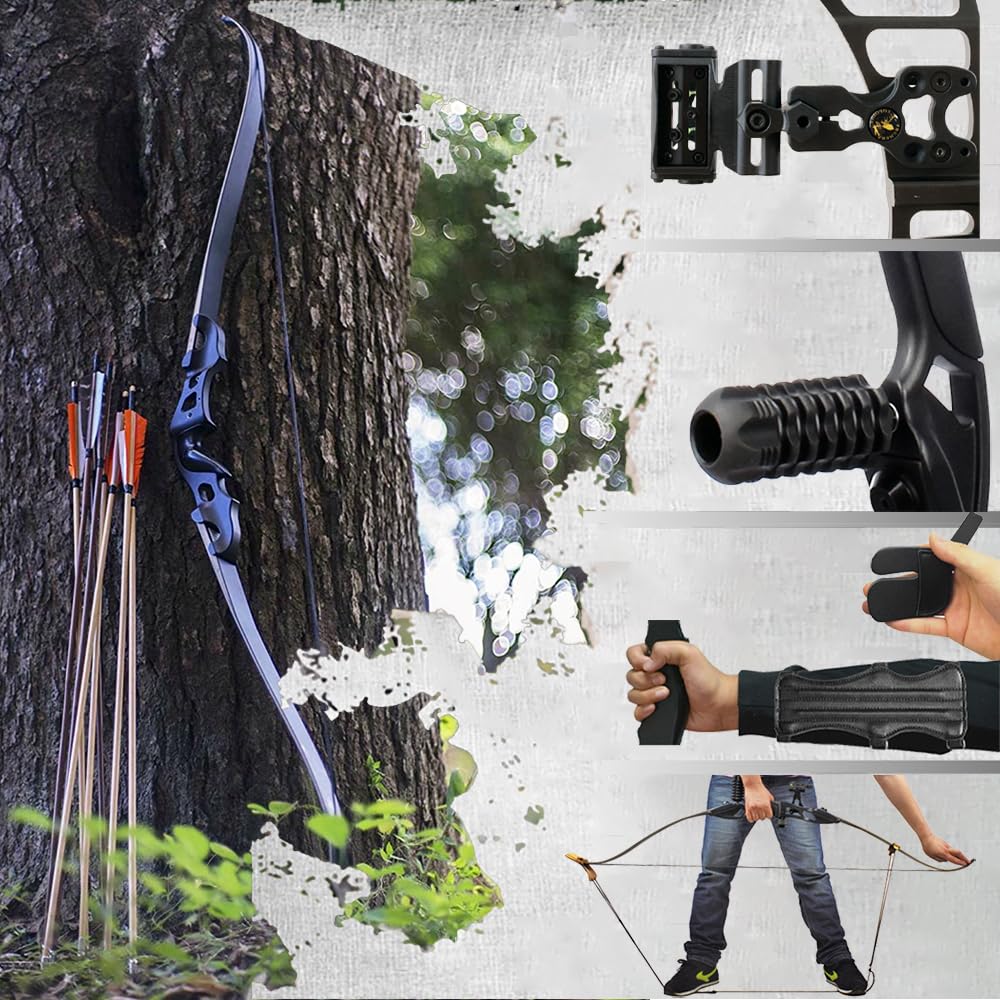 Set Arco Ricurvo Takedown per Adulti Set Kit Tiro con l'arco adulti 60 pollici 25-55 libbre Arco Ricurvo professionale da caccia Kit Completo per Tiro con l'Arco con Frecce