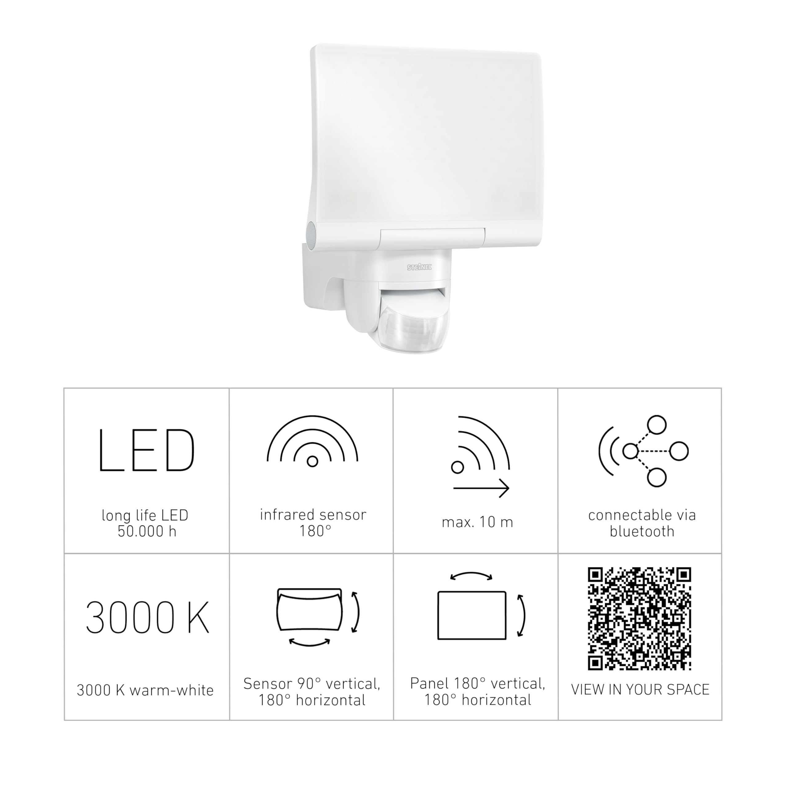 Steinel Faretto a LED XLED Home 2 SC, completamente orientabile, 13,7 W, 180°, portata 10 m, 1550 lm, Bianco