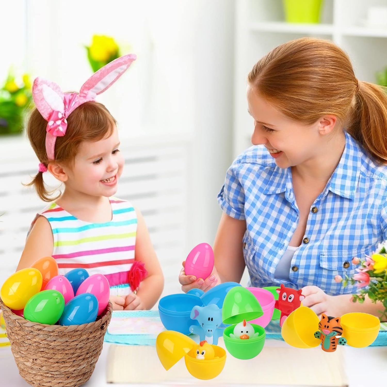 12 pcs Easter Eggs Filled with Finger Puppets for Easter Basket Stuffers,Prefilled Easter Egg with Finger Puppets for Easter Egg Fillers,Party Favors,Goodie Bags Fillers, Easter Gift for Kids
