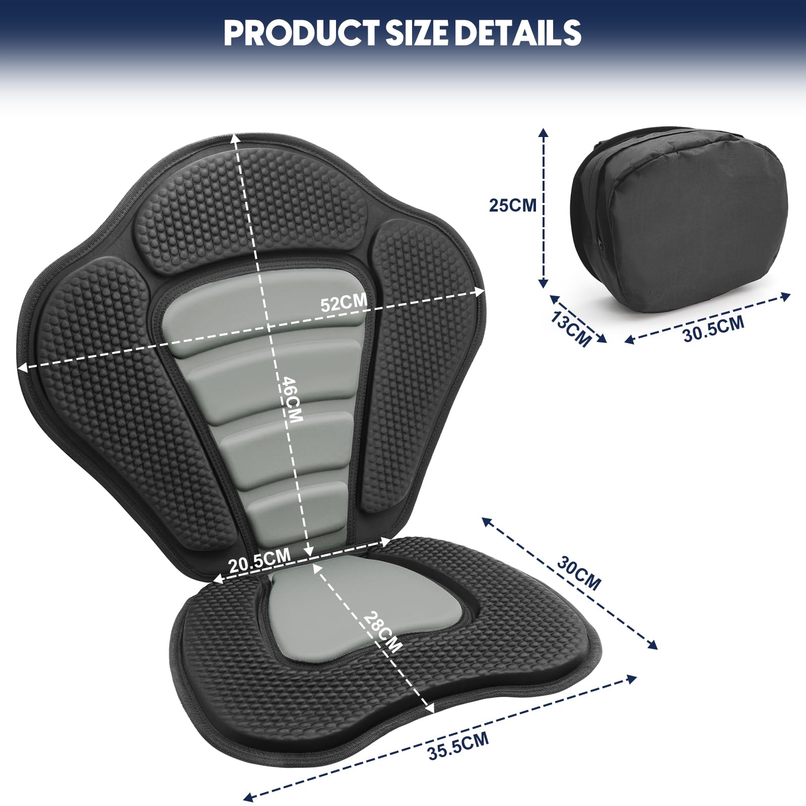 2 Pack Asientos para Kayak con Mochilas Asiento Sup Suave Transpirable Acolchado Delgado Asiento Kayak con Respaldo Alto, Antideslizante para Kayak, Sup, Yachting, Canoa, Drifting, Rafting