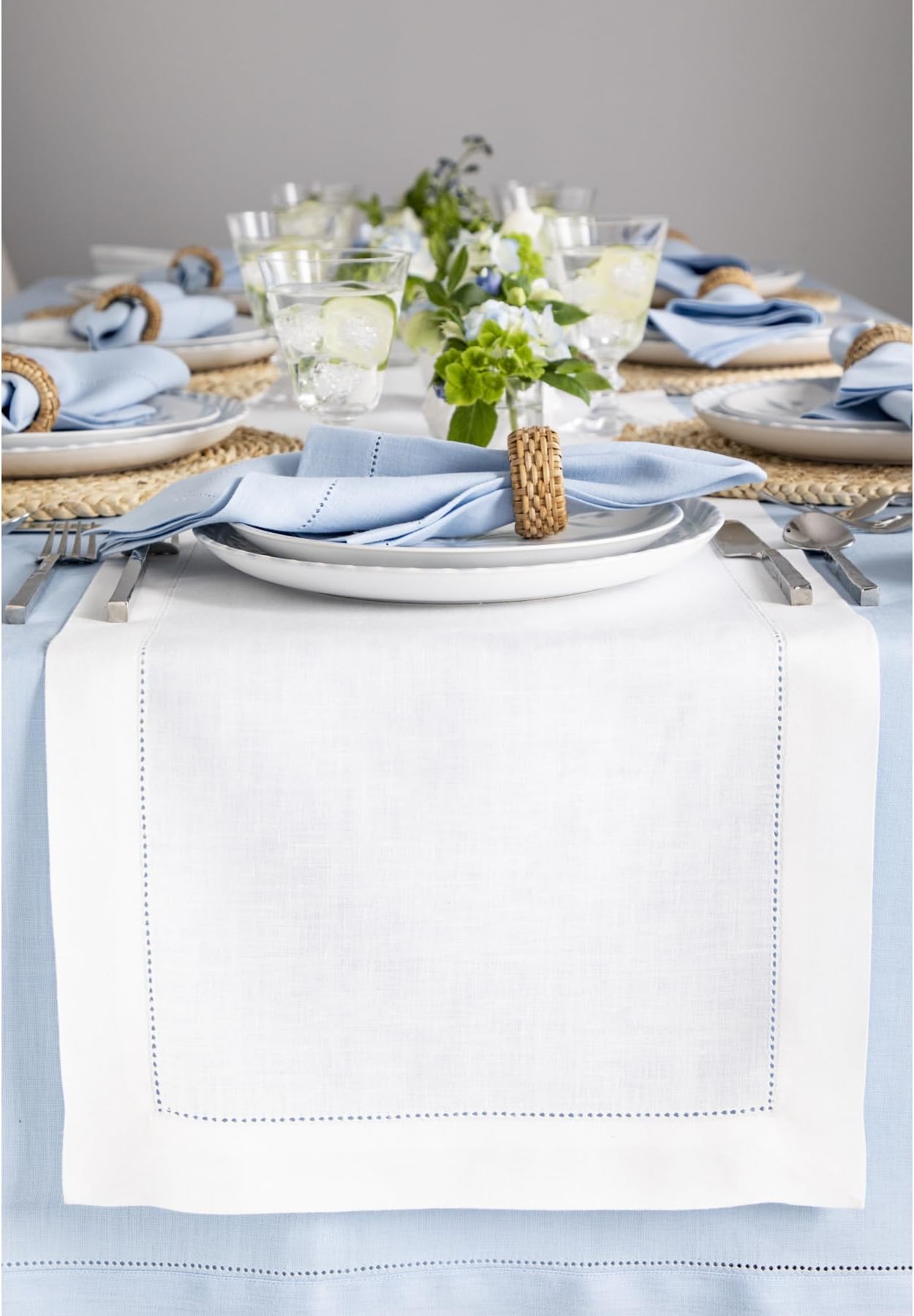 Solino Home Linen White Table Runner 48 Inches - Classic Hemstitch, 100% Pure Linen Coffee Table Runner 14 x 48 Inch Ideal for Dresser Tables - Winter, Mothers Day, Spring, Easter