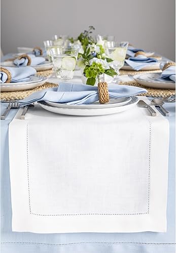 Solino Home - Camino de mesa de lino con punto vainica, manteles individuales y servilletas Solino Home - Camino de mesa de lino con punto vainica, manteles individuales y servilletas