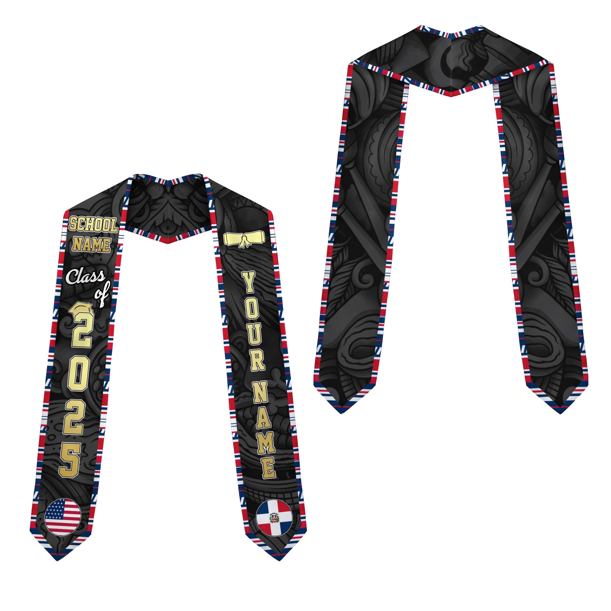 MonkeyVan Custom Dominican Sash Graduation, Dominicans Flag Graduation Sash 2025, Dominican Republic Graduation Stole Style 5