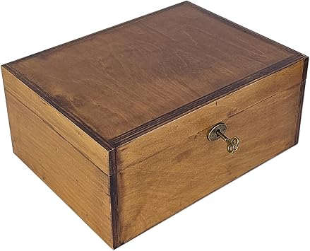 Large Wooden Box with Lock and Key, Vintage Memento Box for Men and Women, Rustic Brown Decorative & Lockable Memory Keepsake Box with Hinged Lid, Secret Lock Box, Keepsake Chest Brown
