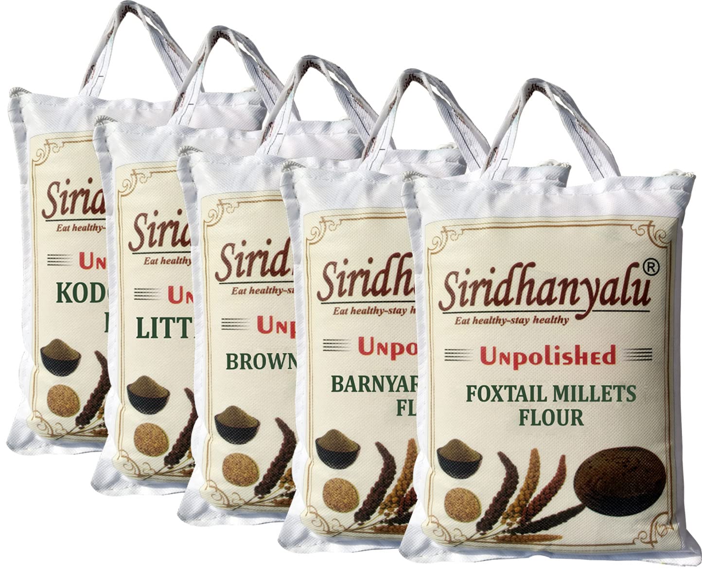 Siridhanya Unpolished & Organic Millet Flour Combo Kodo, Little, Foxtail, Browntop, Barnyard