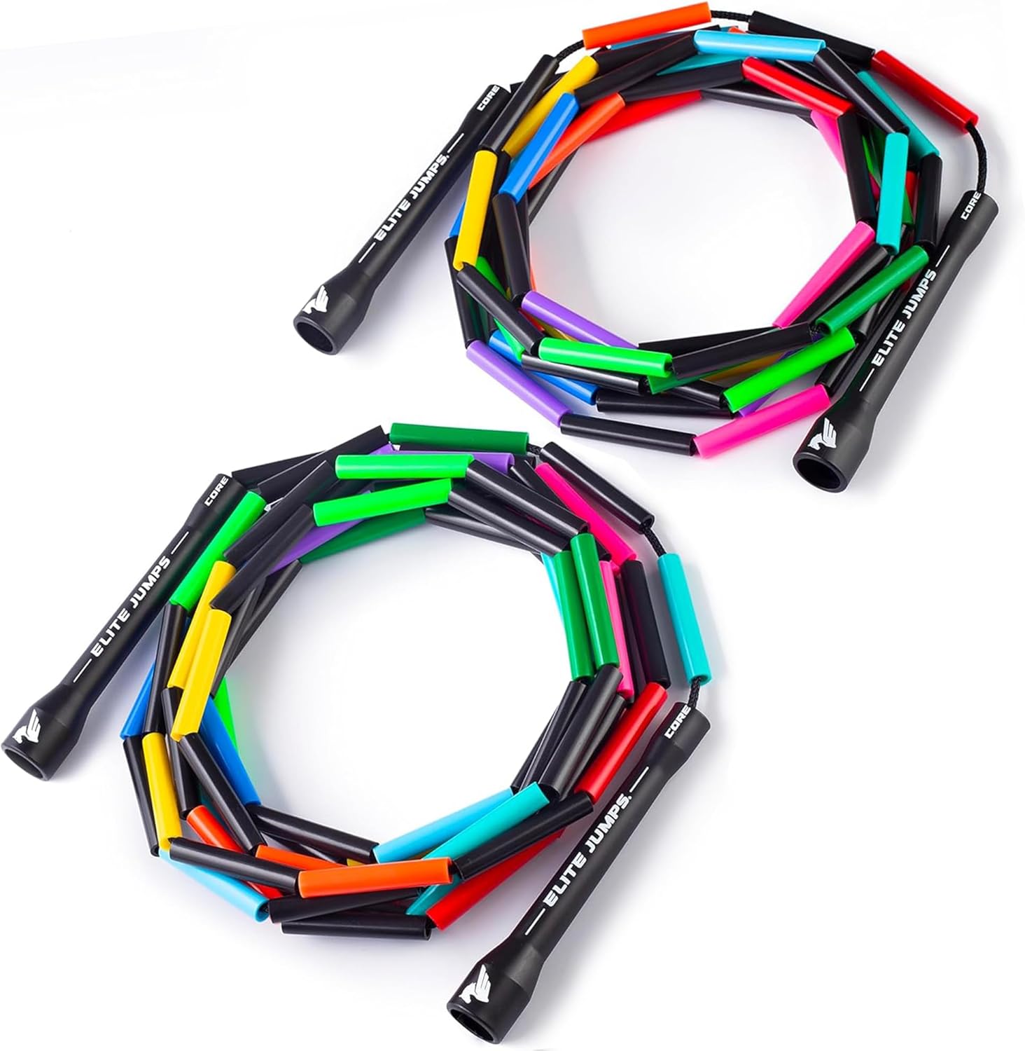 Elite Jumps Double Dutch Jump Rope 14ft, 2 Pack | 2" Beaded Double Dutch Jump Rope for Adults & Kids | Made with Unbreakable Handles and Shatterproof Beads