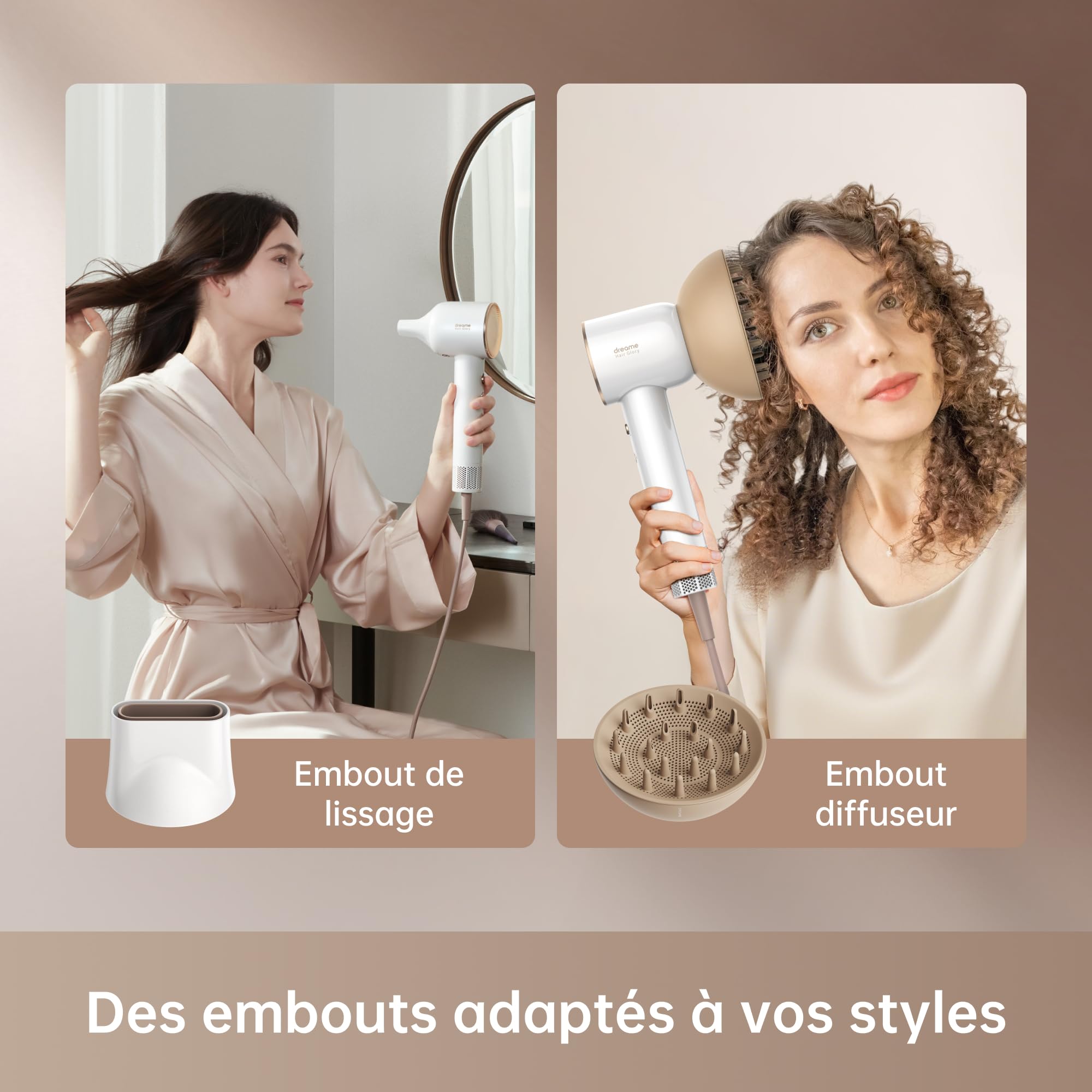 DREAME Hair Glory Combo Sèche-Cheveux Professionnel 110000 TR/Min 70m/s Ions Négatifs