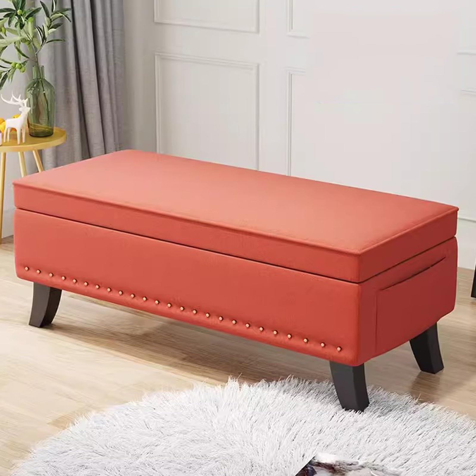 Tabouret extra long orange avec coffre : grand banc de rangement d'entrée pour votre maison