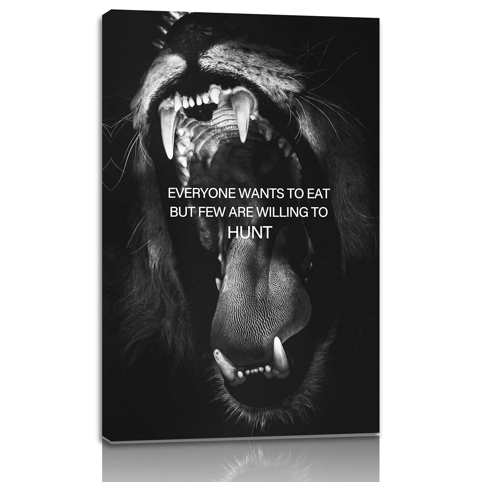 AMART SUN Lion Hunt Motivational Canvas Wall Art, Inspirational Entrepreneur Wall Decor, Beast Mode Poster, Lion Teeth Quote, Success Art for Living Room Bedroom Office Home Decor Framed Ready to Hang
