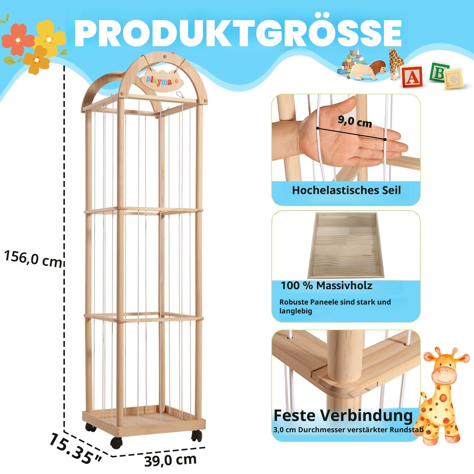 Großer Stofftier-Organizer, 155 cm hoch, Premium-Holz-Zoo-Spielzeughalter für Kleinkinder, Spielzimmer und Schlafzimmer