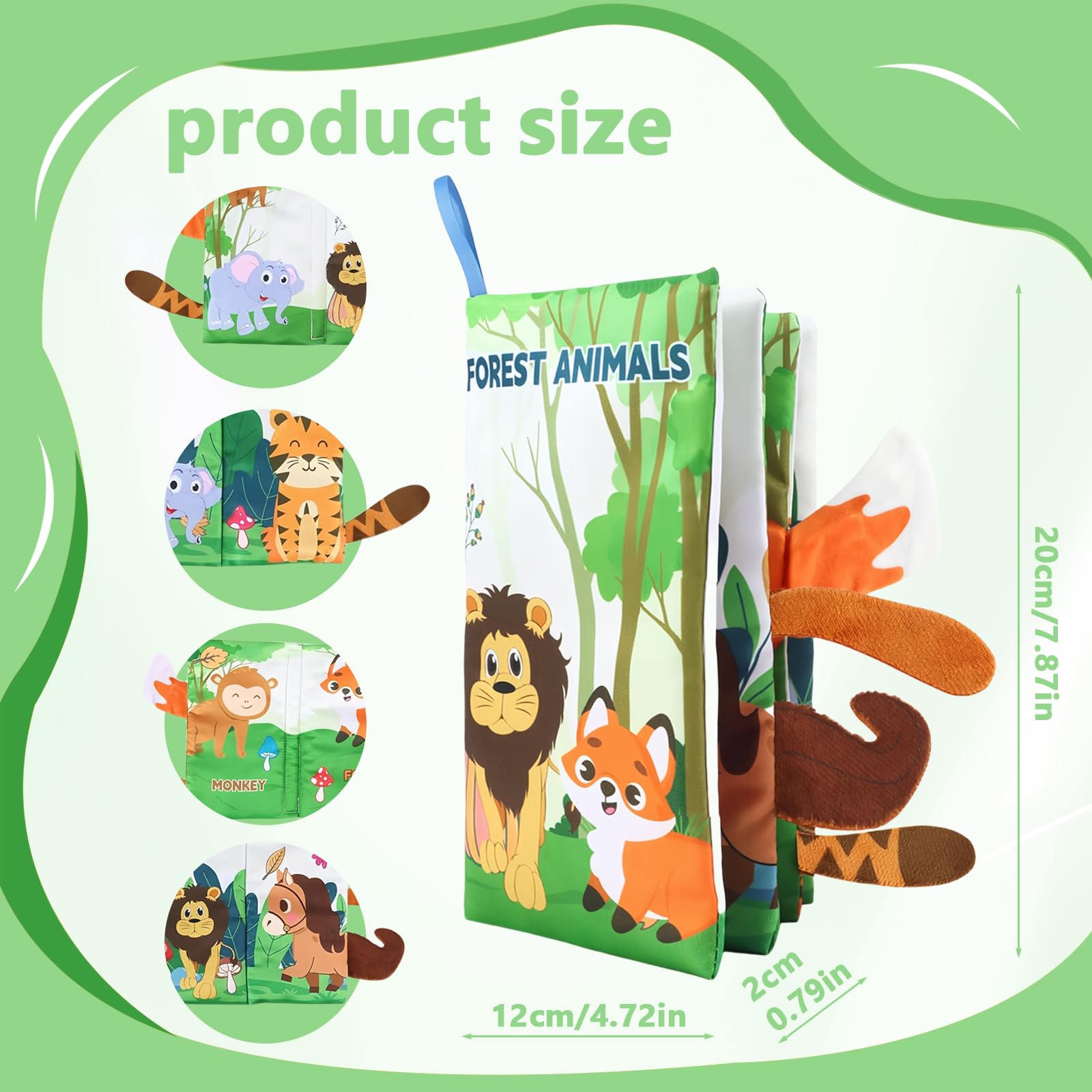 JAONLD Baby Book Cloth Toys Jungle Tails Sensory Book Soft Fabric Crinkle Pram Early Development Interactive Newborn Gifts for 0 3 6 12 Months Boys Girls - Image 2