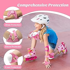 Knee Pads for Kids Knee Pads and Elbow Pads Toddler Protective Gear Set Kids Elbow Pads and Knee Pads for Girls Boys with Wrist Guards 3 in 1 for Skating Cycling Bike Rollerblading Scooter-Pink M