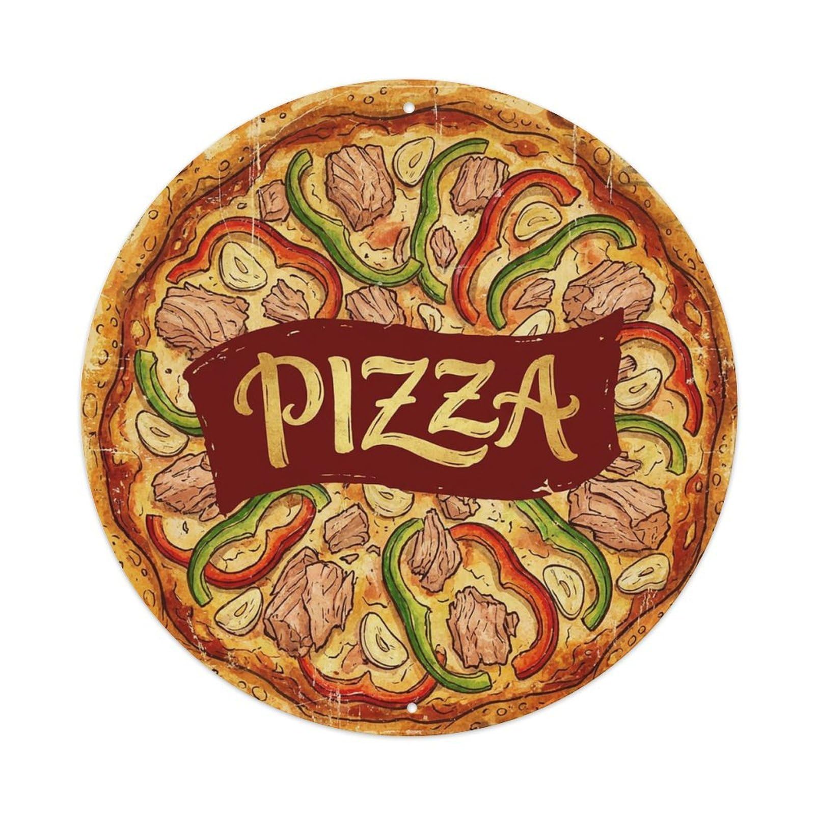 Yrnq 8X8inch Vintage Style Vintage Pizza Tuna Pepper Garlic Food Decoration Metal Tin Sign