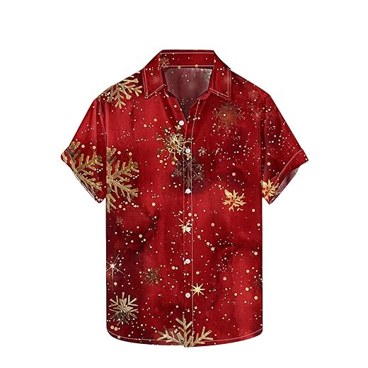Mens Christmas Hawaiian Shirts Funky Bowling Shirt Short Sleeve Vintage Xmas Printed Casual Button Down Shirt