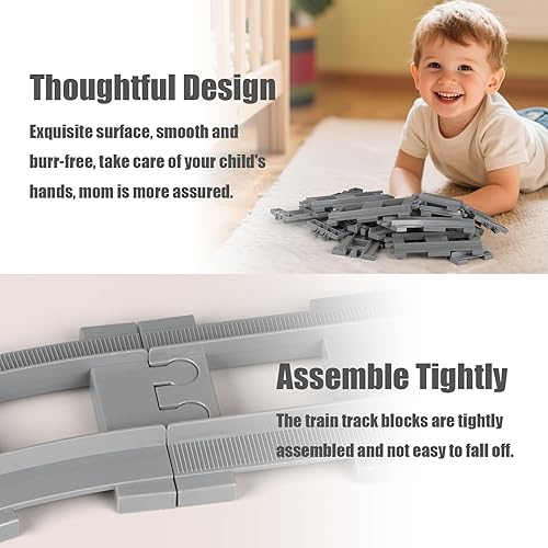 Miniatura 6 de Finger Rock Juego de bloques de construcción de pistas de tren urbano con pistas curvas y pistas rectas, rieles flexibles, vías de tren, expansión
