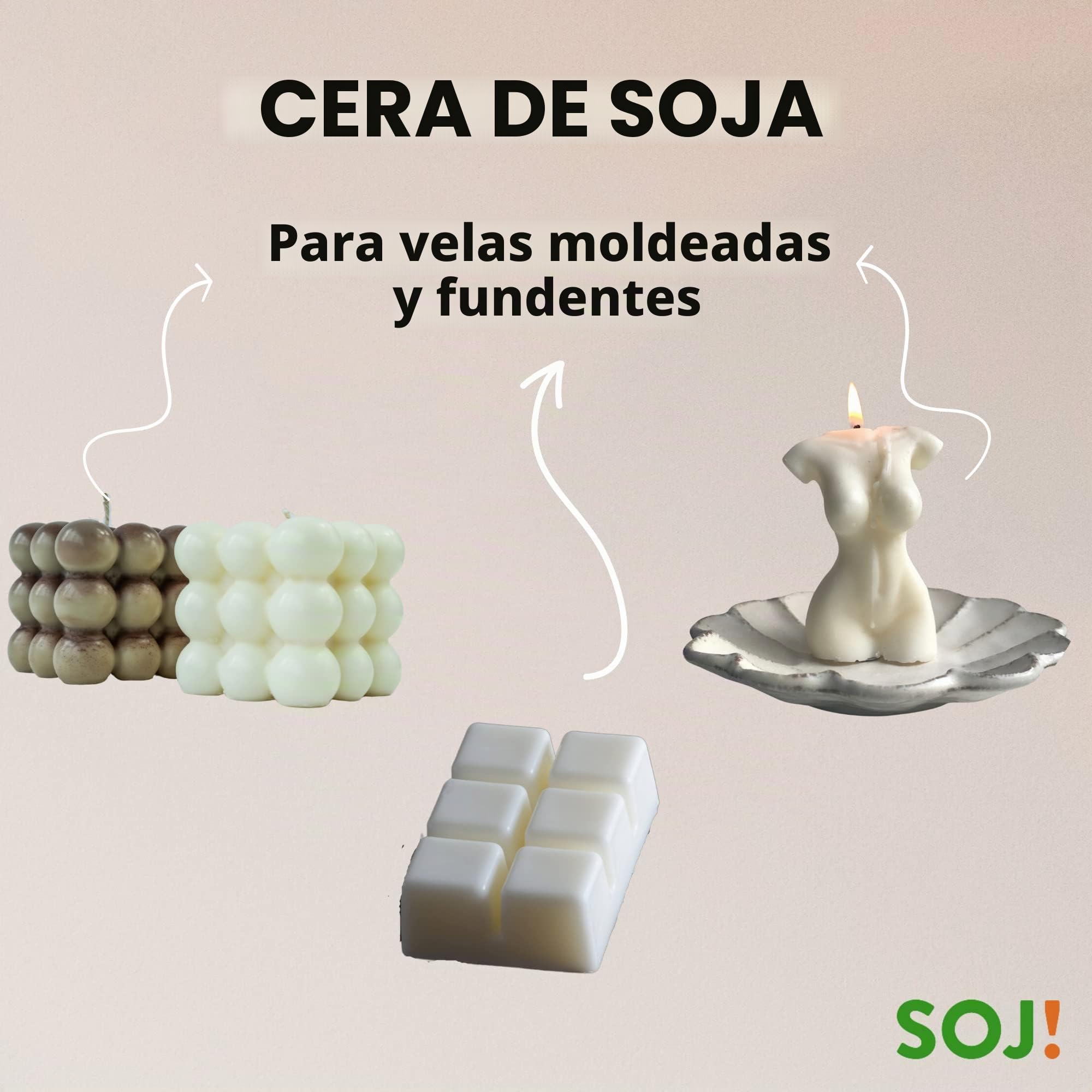 Cera de soja para velas moldeadas y fondant en pastilla, cera para velas sin OGM, 100% natural y vegano, fabricación de velas vegetales, envasado en Francia (5KG)