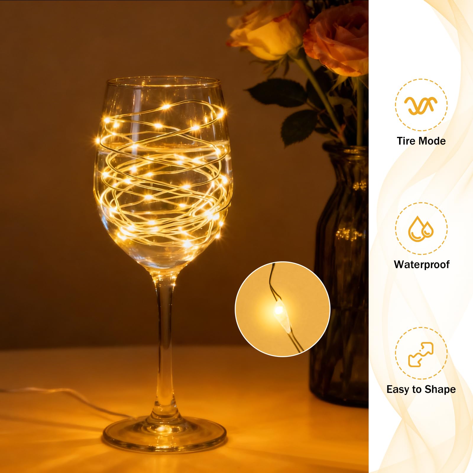 GAILROSO Lot de 100 guirlandes lumineuses à piles 3 modes de vitesse, 2,1 m 20 LED étanches pour bocaux Mason DIY, décoration de Noël, fête de mariage
