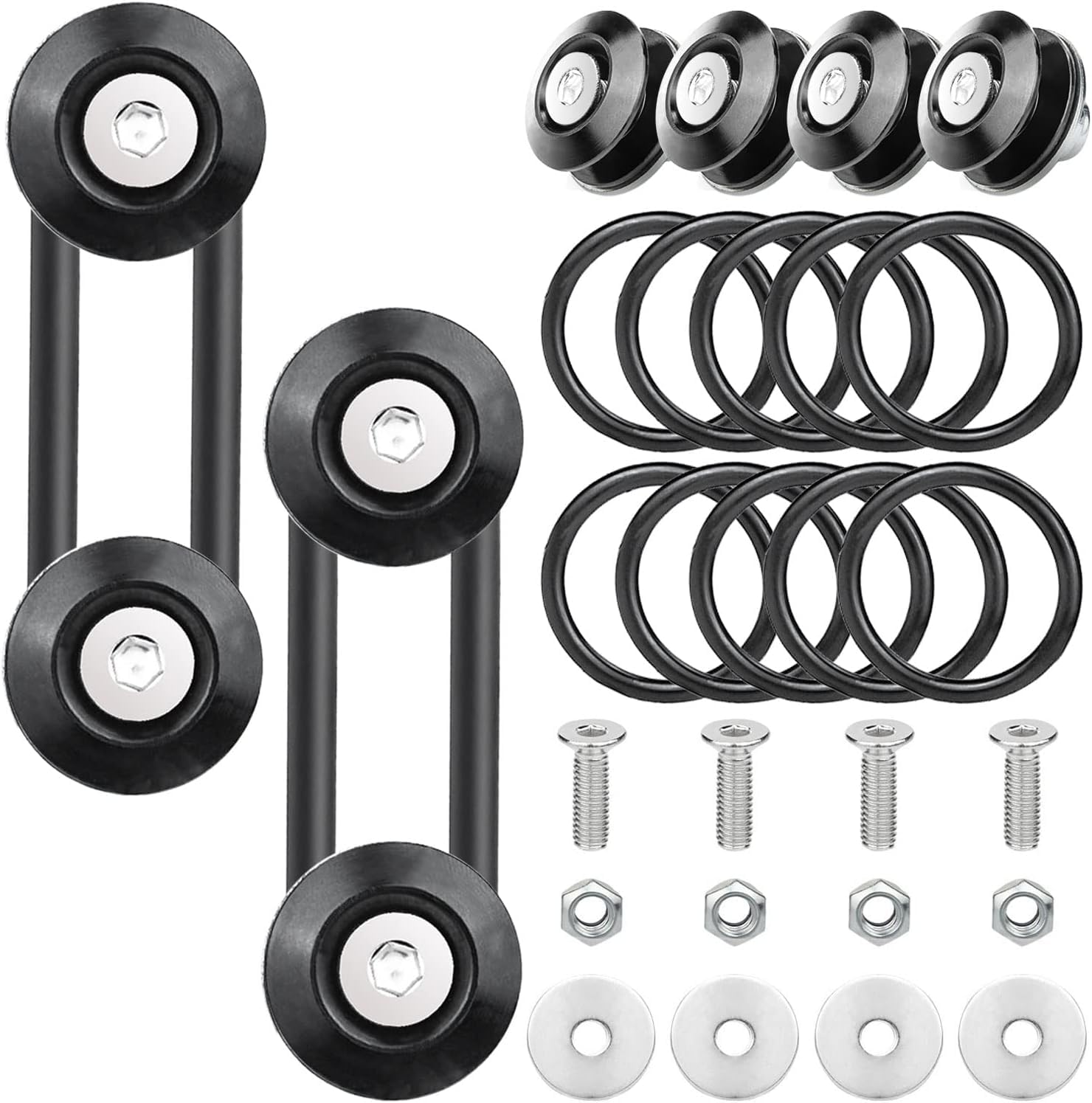 NALACAL 4Pcs Bumper Quick Release, Quick Release Holders, Front Rear Bumper Fasteners Holders, O-Ring Rubber Band, Trunk Band Fenders Clip Kits, Compatible for Universal Car Bumper, Black