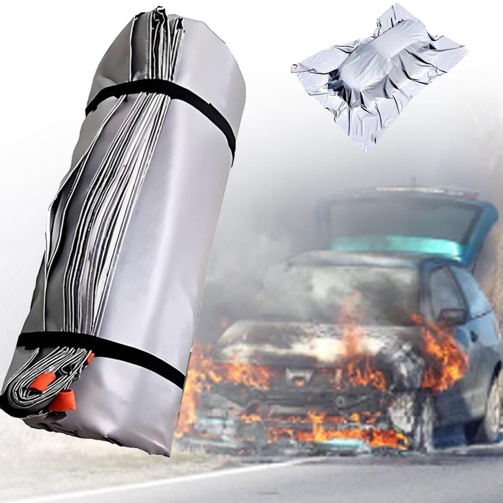 Osnzyc Fire Blanket for EV Vehicle, Quick Unfolding Fiberglass Flame Retardant Blanket,Emergency Fire Suppression Blanket for Automotive, Motorcycles, Warehouses, House, Camping 6×6M
