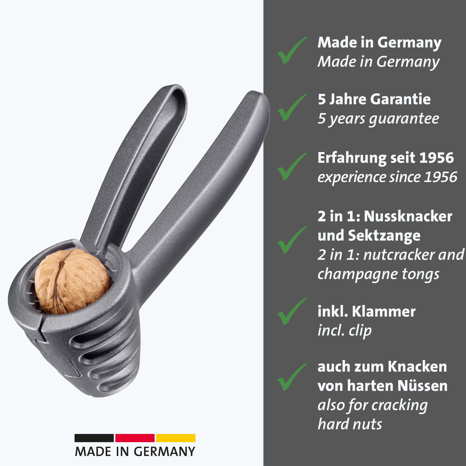 Westmark Nutsprofi - Heavy Duty Nutcracker for Walnuts, Brazil Nuts and Hazelnuts, Effortless Use, Includes Clip to Hold Tongs Together - Aluminium, Anthracite/Red