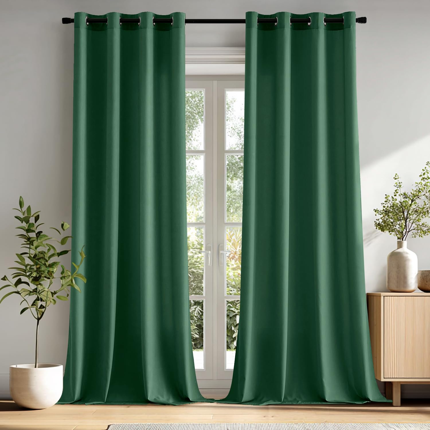 MIULEE Voile Gardinen mit ösen Vorhänge Halbtransparent Stores Vorhang Transparente ösenschal Wohnzimmer Schlaufenschal 2er Set 140x245cm Smaragdgrün