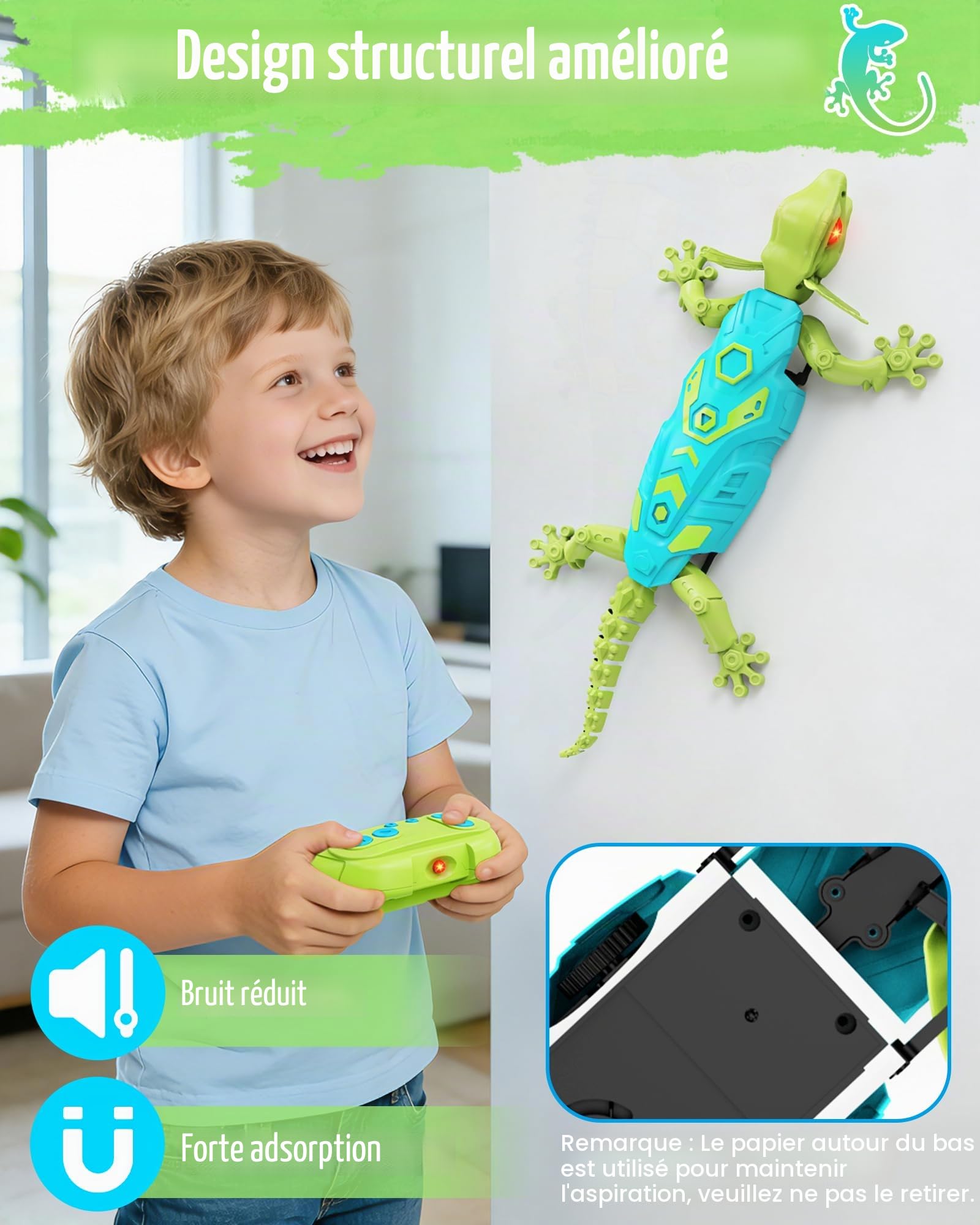 Kizmyee Lezard Télécommandé - Rechargeable Grimpeur Gecko Radiocommandé Jouet Enfants avec Yeux Lumineux, RC Robot Jeux Cadeau Pâques pour Garçons et Filles 3+ Ans