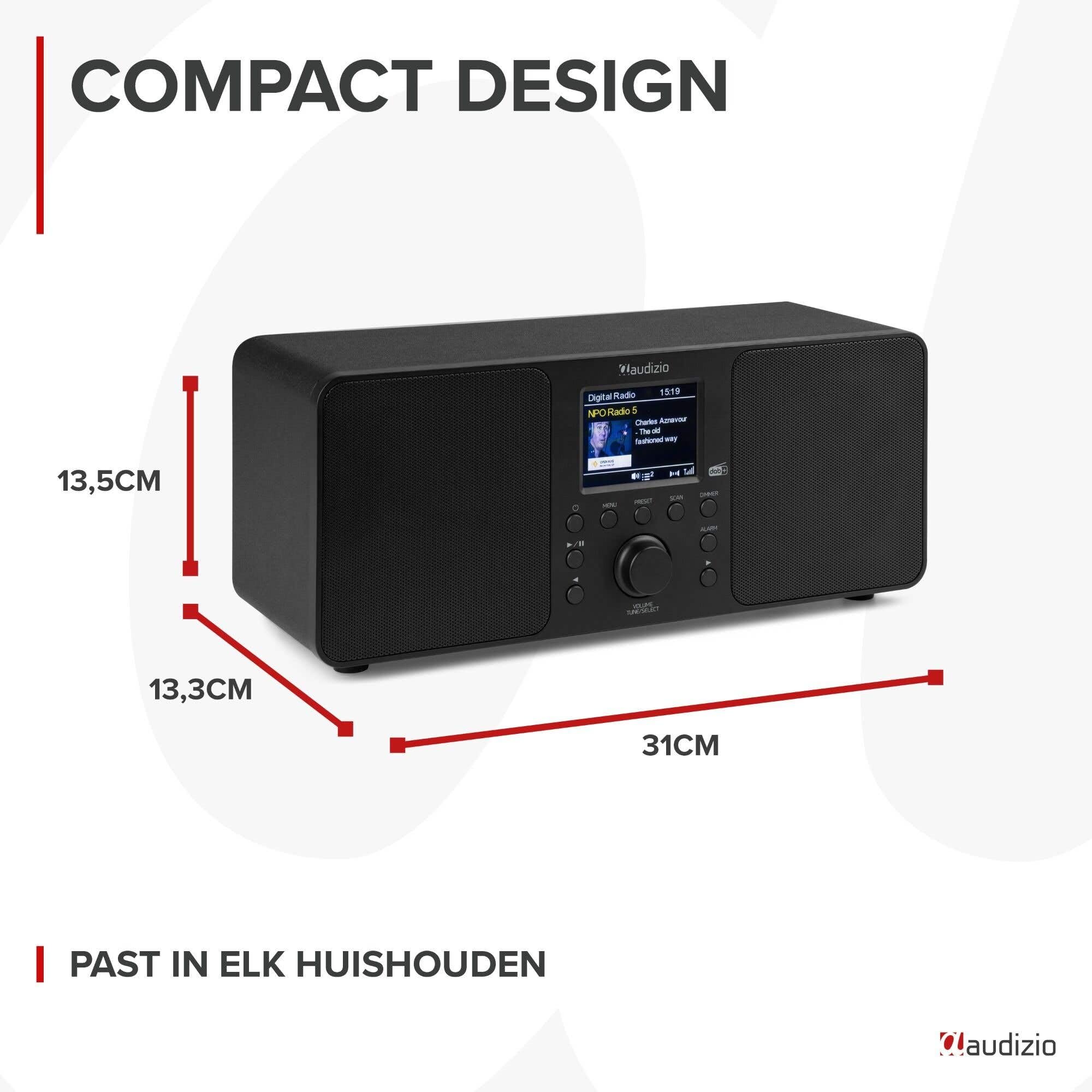 Audizio Genua Radio Digitale DAB+ Bluetooth 50W Altoparlanti Stereo FM USB Doppio Allarme Telecomando Display Colori