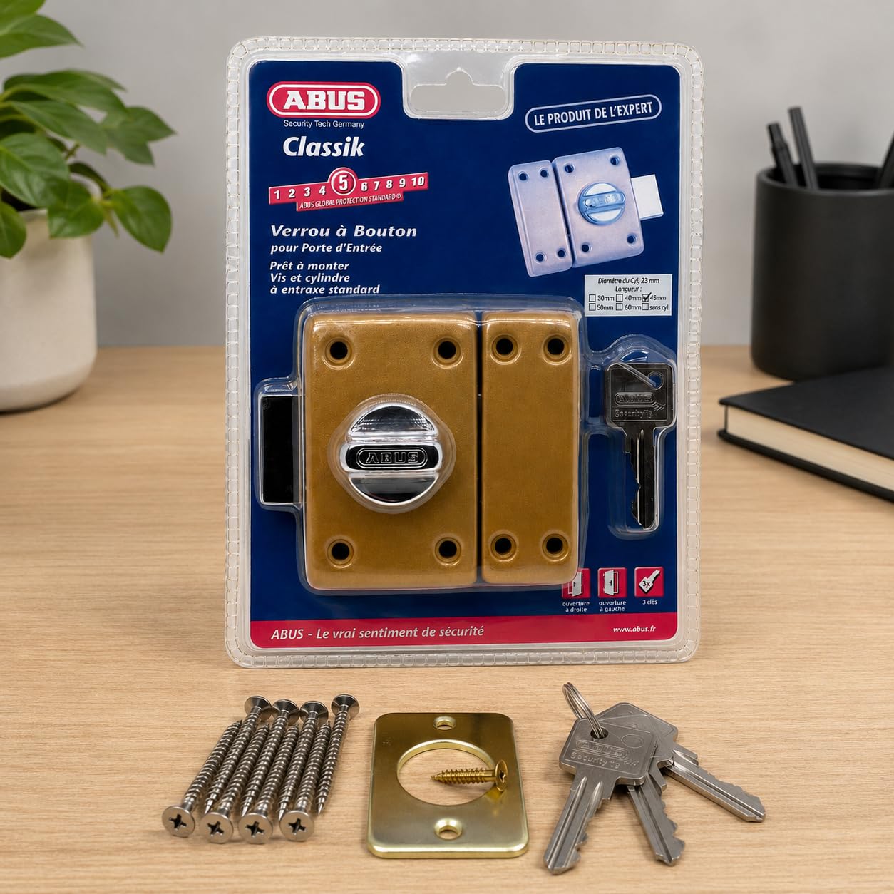 Abus CLK CB 45 B C Verrou classik à Cylindre et Bouton 45 mm Bronze
