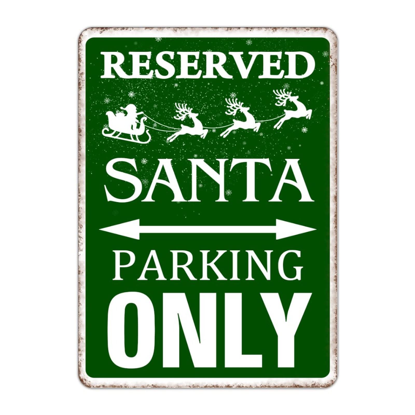 Reserved Santa Parking Only Vintage Man Cave Street Metal Sign 12x16 Inch Decorative Notice Aluminum Tin Sign for Inside Outside Community Railway Road Yard Use Wall Art Decor