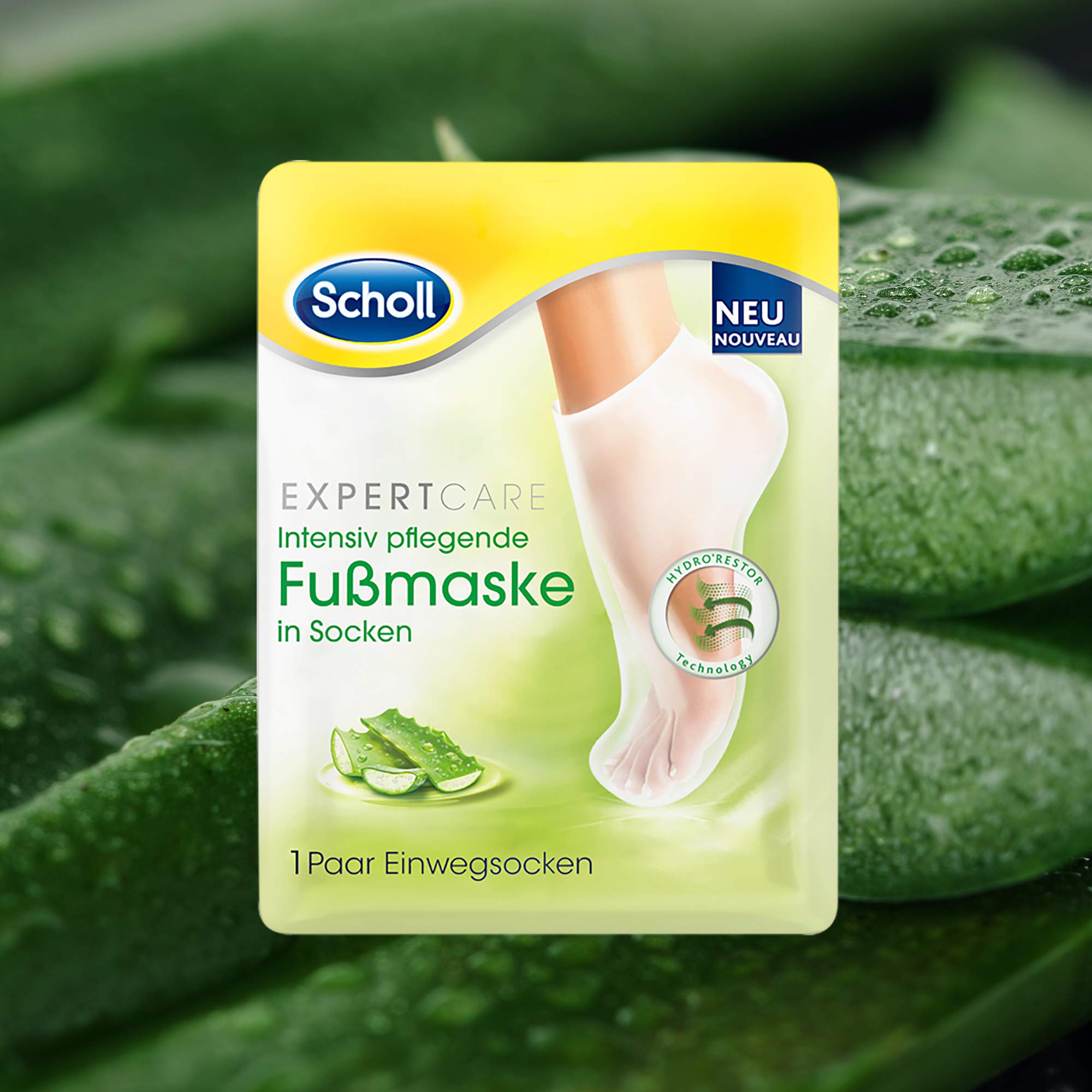 Scholl EXPERTCARE intensiv pflegende Fußmaske mit Aloe Vera – Feuchtigkeitsspendende Pflege – 6 x 1 Paar Einwegsocken