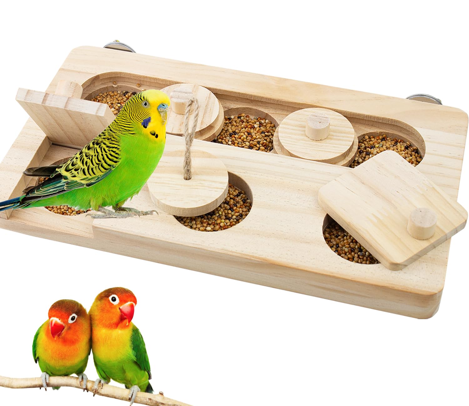 FlidRunest Wooden Bird Foraging Toys, Interactive Bird Foraging Toys Puzzle for Cage, Bird Enrichment Toys for Conure Slow Feeder, Bird Cage Toys Puzzle, Parrot Toys for Small to Large Sized Birds