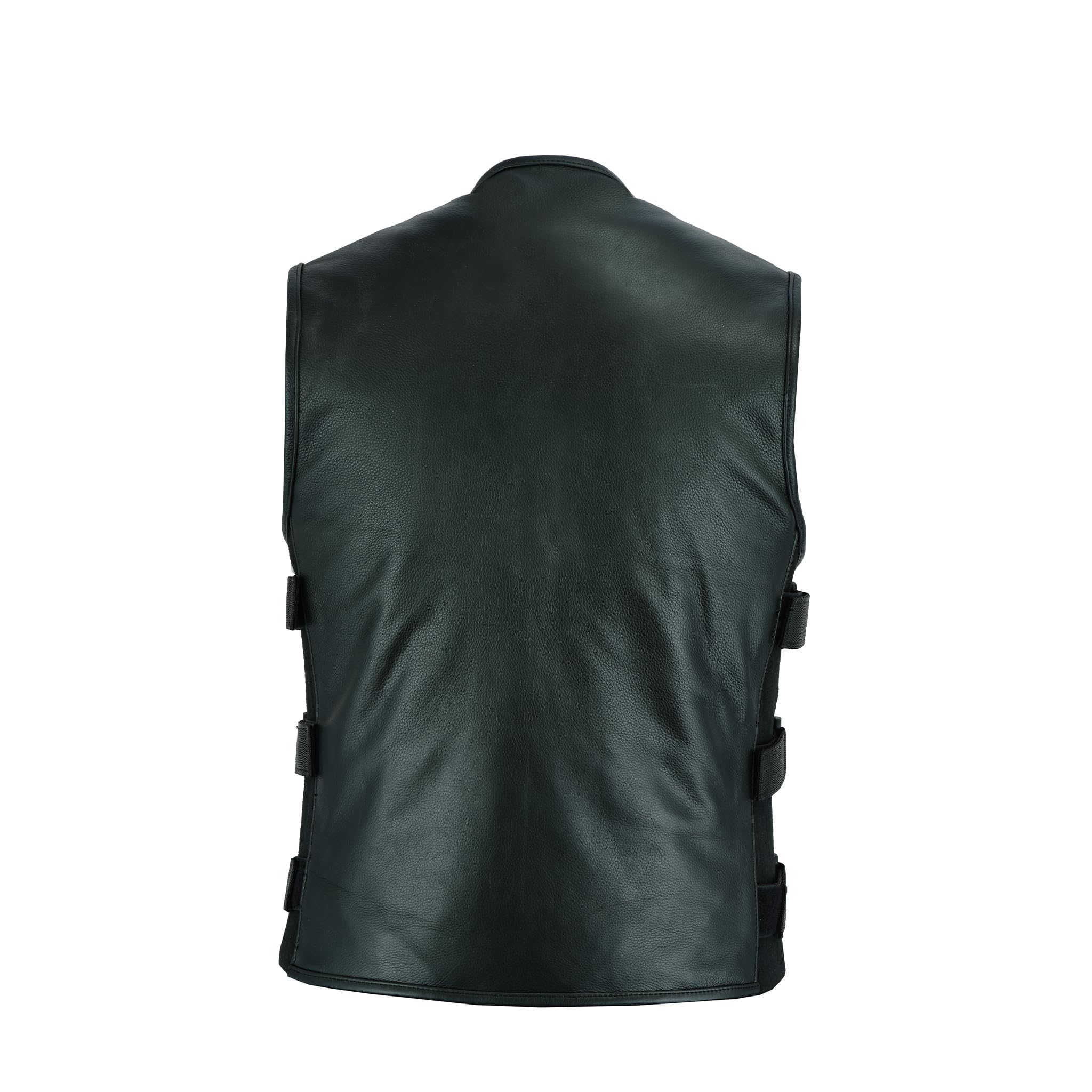 Leatherick Gilet da motociclista in pelle tattica in stile Warrior da moto da uomo, con tasche profonde