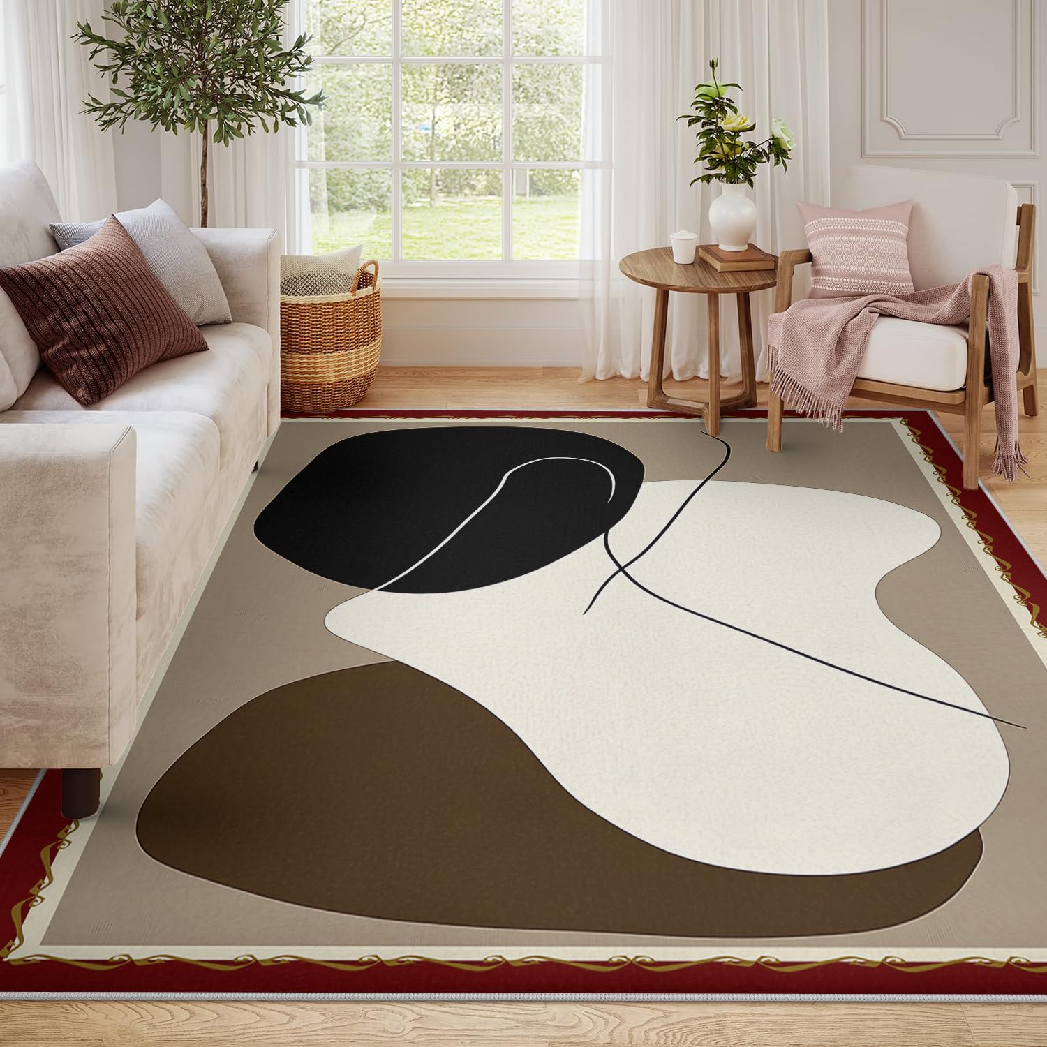 Dywaniki o wymiarach 160 x 230 cm, zmywalny, antypoślizgowy, minimalistyczny design, niskie runo, dywan do salonu, sypialni, jadalni, neutralne abstrakcyjne kształty, dywany