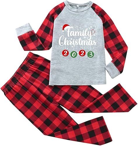 Miniatura 6 de Pijamas de Navidad a juego para la familia, pijamas clásicos de Navidad a cuadros rojos, divertidos pijamas lindos conjuntos de ropa de dormir