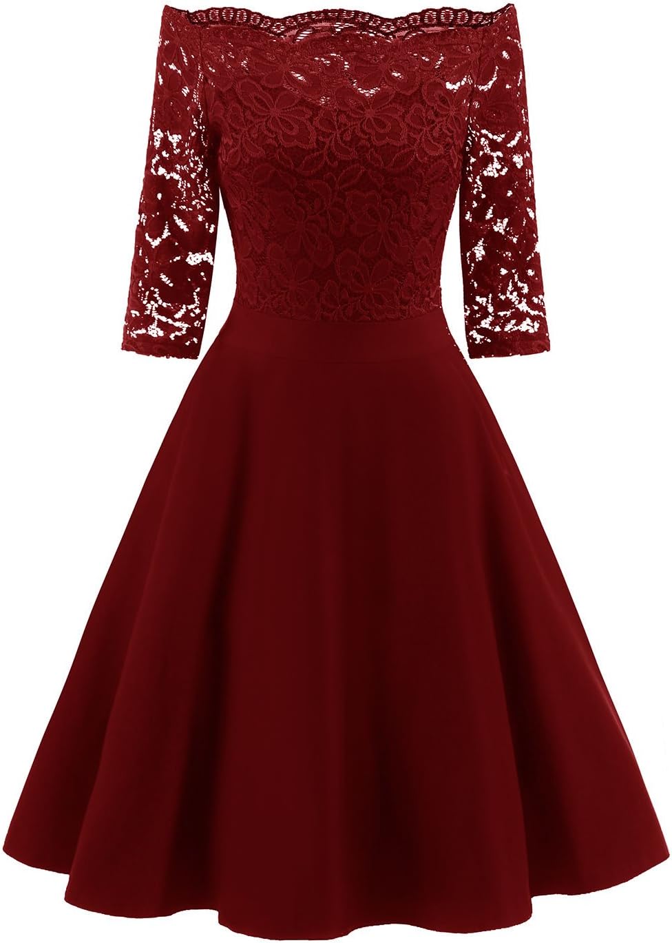 Women's Rockabilly Vintage Off Shoulder Flower Lace Cocktail Party Dress