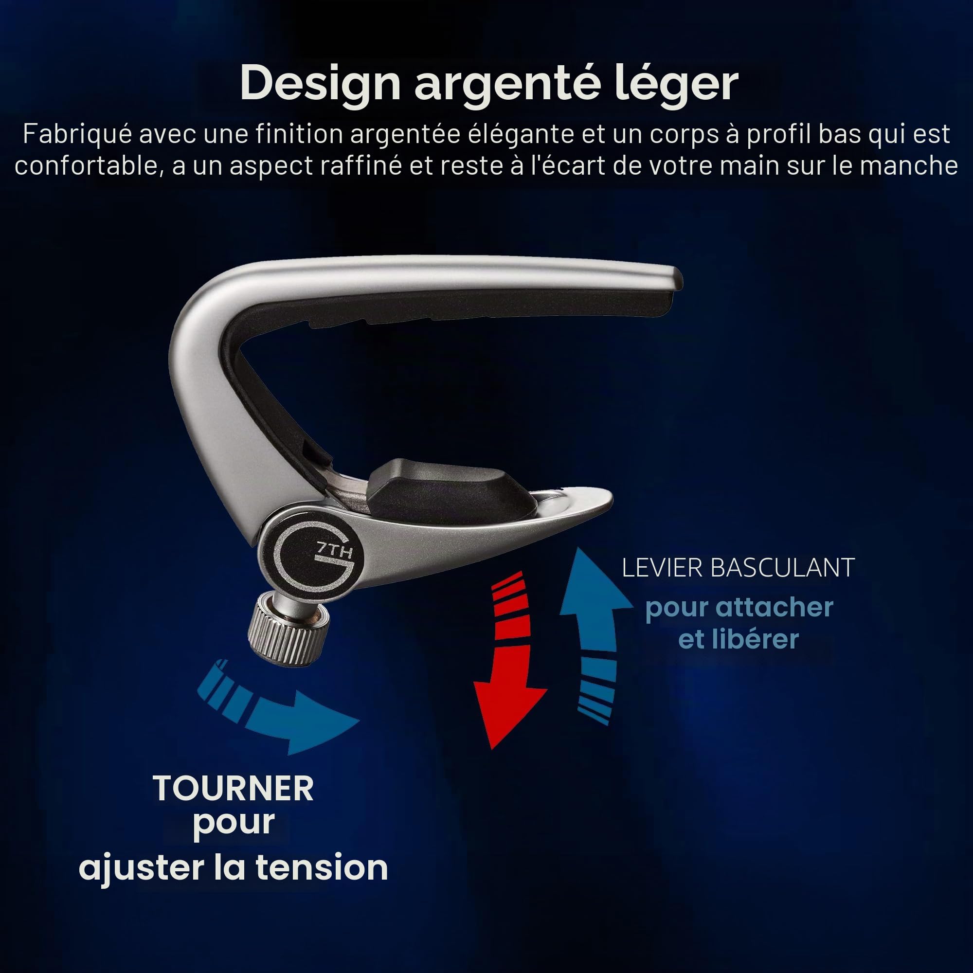 G7th Capo 12 cordes argent C32013
