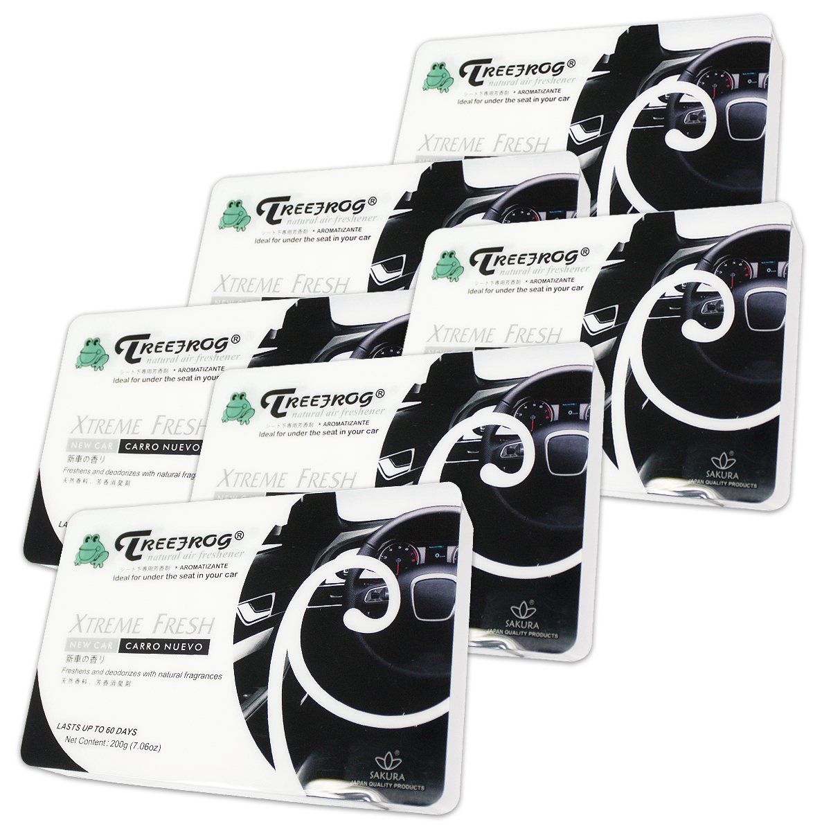 Pack of 6 TreeFrog Xtreme Fresh Under-The-Car Natural Air Freshener (New Car Scented)