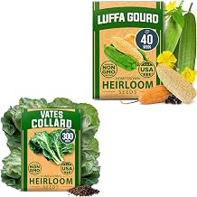 HOME GROWN Luffa & Collard Greens Seeds 340+ USA-Sourced Heirloom Vegetable & Gourd Seeds | High Germination Non-GMO | Grow Natural Sponges & Nutritious Leafy Greens