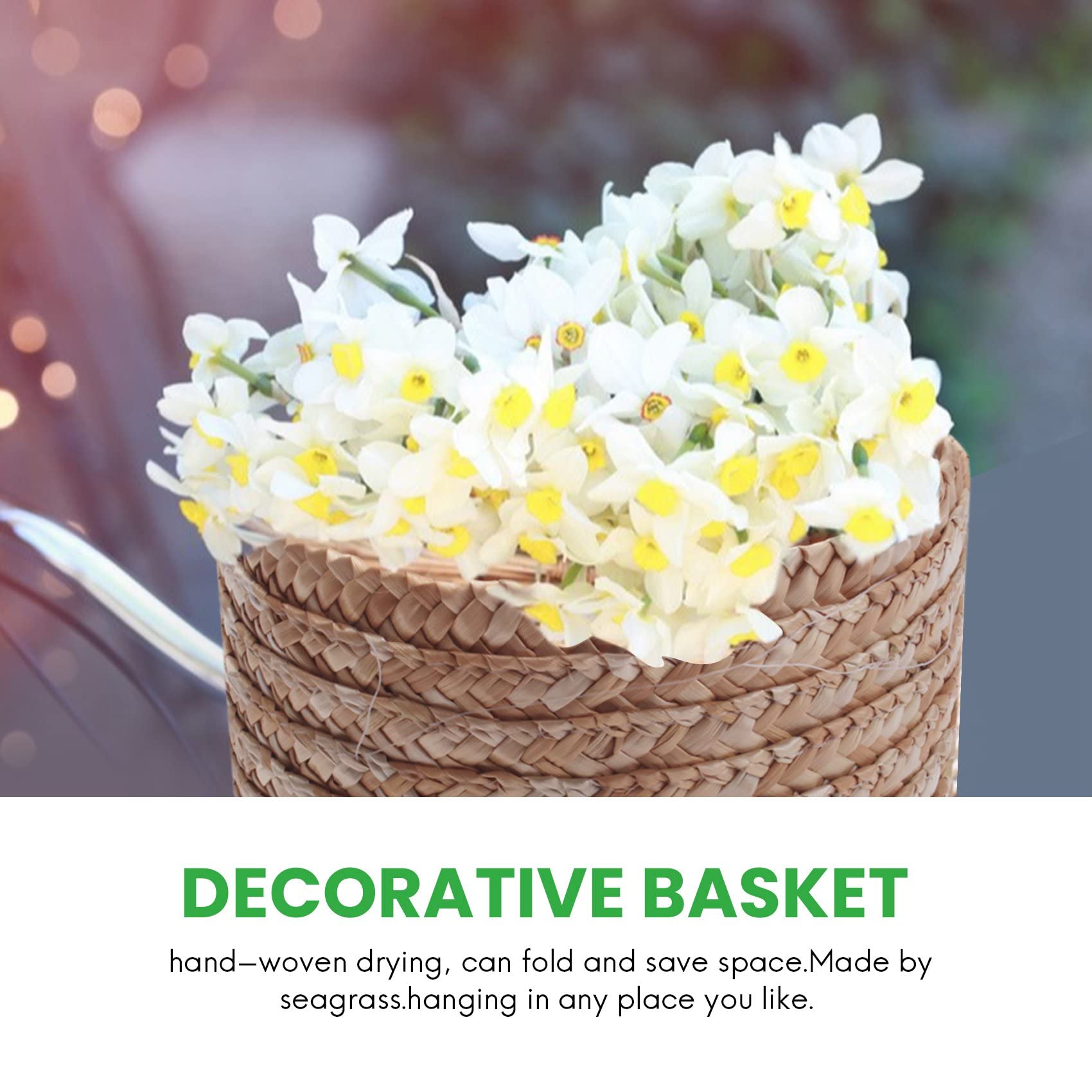 Jufjsfy 3 Pcs/Ensemble À la Main dans Paille Tissé Panier de Rangement avec Couvercle Organisateur Boîte de Rangement Paniers À Laver Paniers de Rotin de Stockage de Fleurs