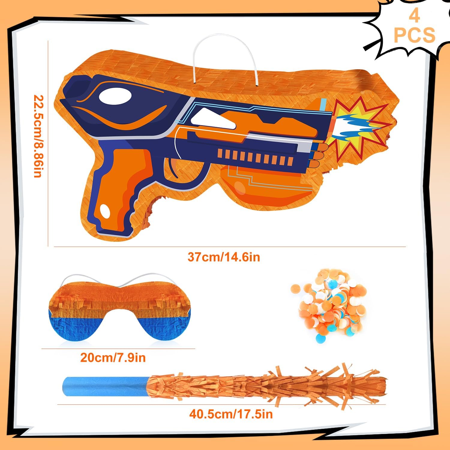 8.86'' x 14.6'' Dart Piñata for Dart War Party Decorations, Gun Piñata Dart Theme Piñata for Dart Battle Birthday Party Supplies