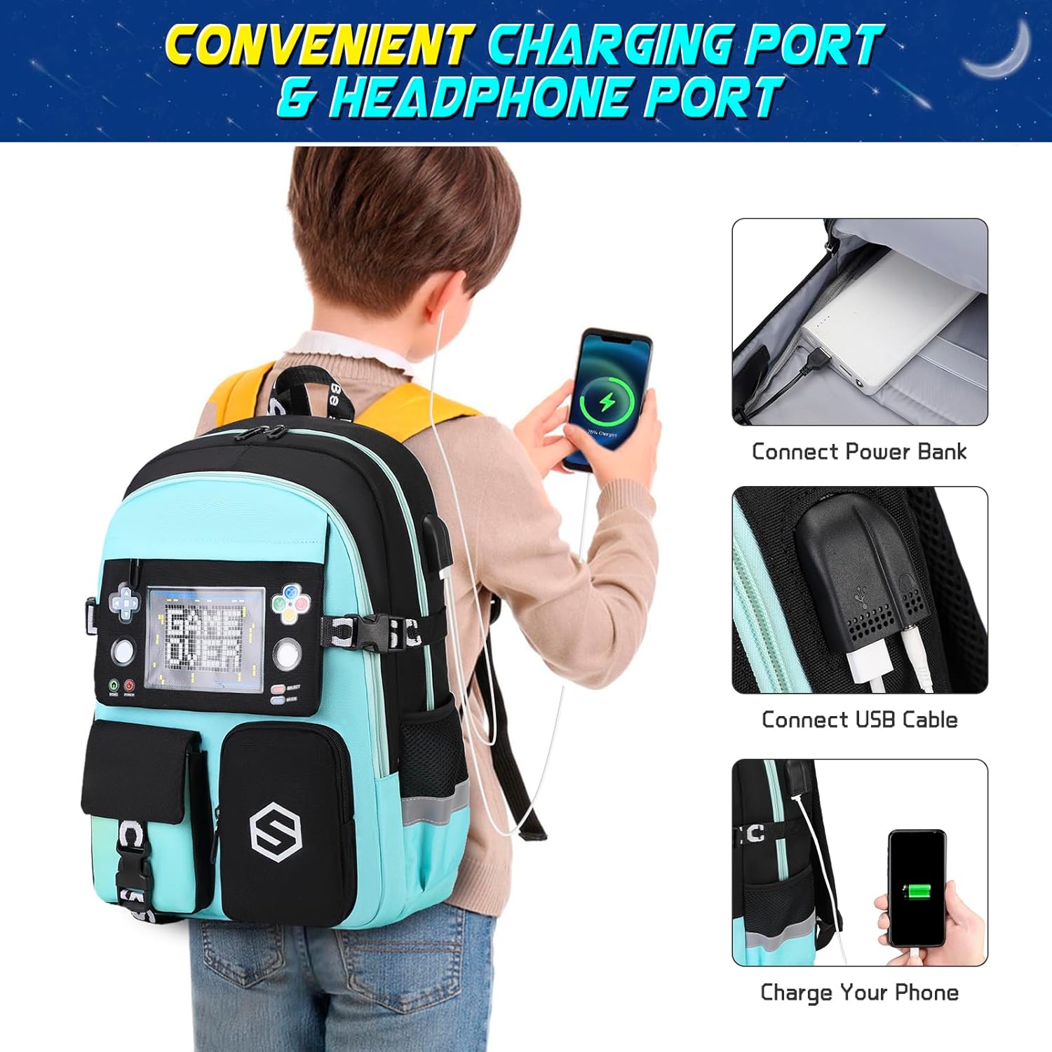 Boys Backpack, Cool Luminous School Backpacks for Boys with Lunch Bag Pencil Case, Kids Backpack Kindergarten Elementary Middle School Book Bags for Teen Boy Children with USB Charging Port - Image 7