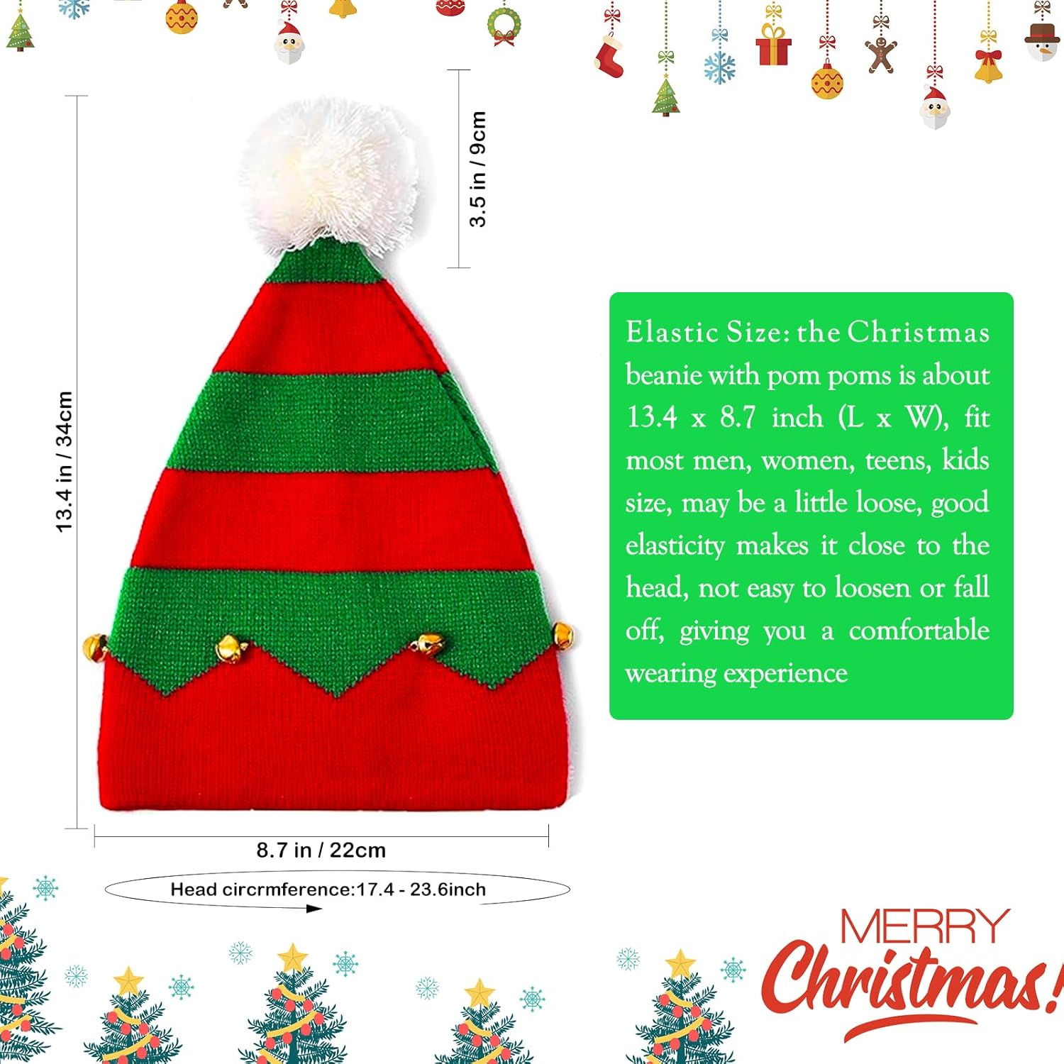 2 Pack Christmas Hat for Kids Xmas Elf Knitted Knit Hat for Children: 1 to 6 Years Old - Image 4