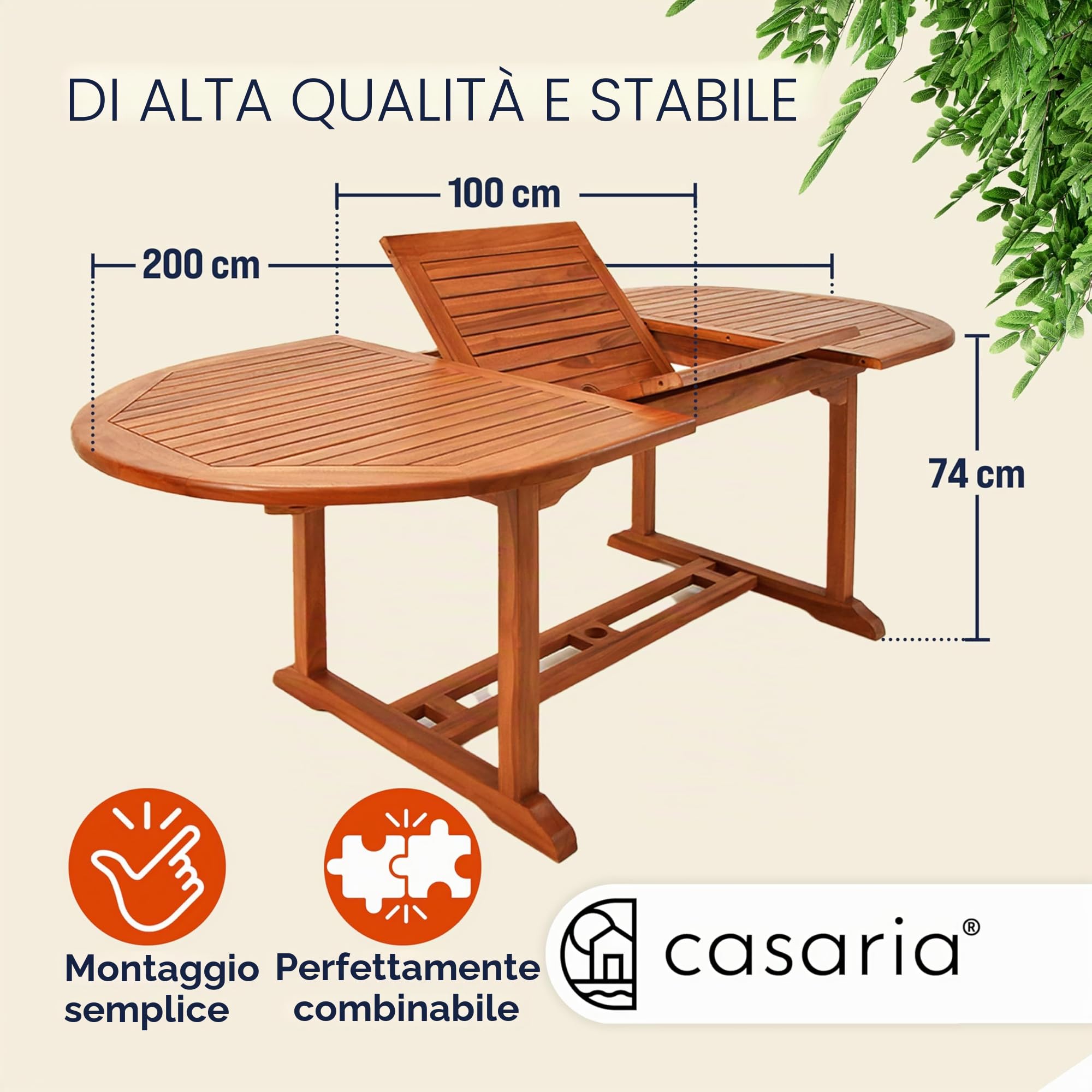 Casaria® Tavolo da Giardino Allungabile 200x100x74 cm Certificato FSC® Legno di Eucalipto Resistente Portata 160kg con Foro Ombrellone per Balcone Terrazza Balcone Esterno
