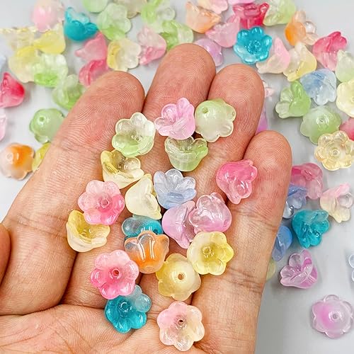Miniatura 6 de Cuentas de flores, 140 cuentas de cristal sueltas de trompeta mixta, cuentas de vidrio sueltas de campana, cuentas espaciadoras con agujero para
