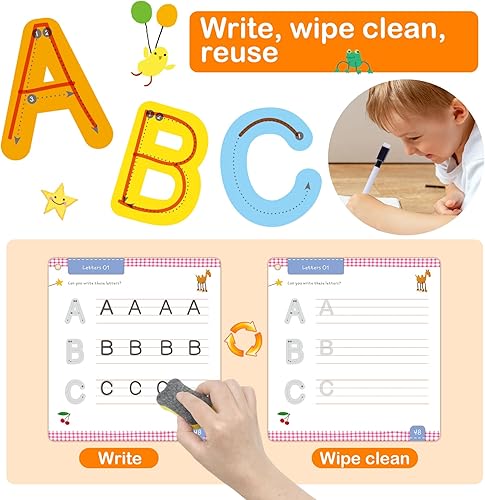 Miniatura 5 de ElitePanda Actividades de aprendizaje preescolar 60 páginas de borrado en seco, libros de rastreo de letras para niños de 2 3 4 5 años, libro de