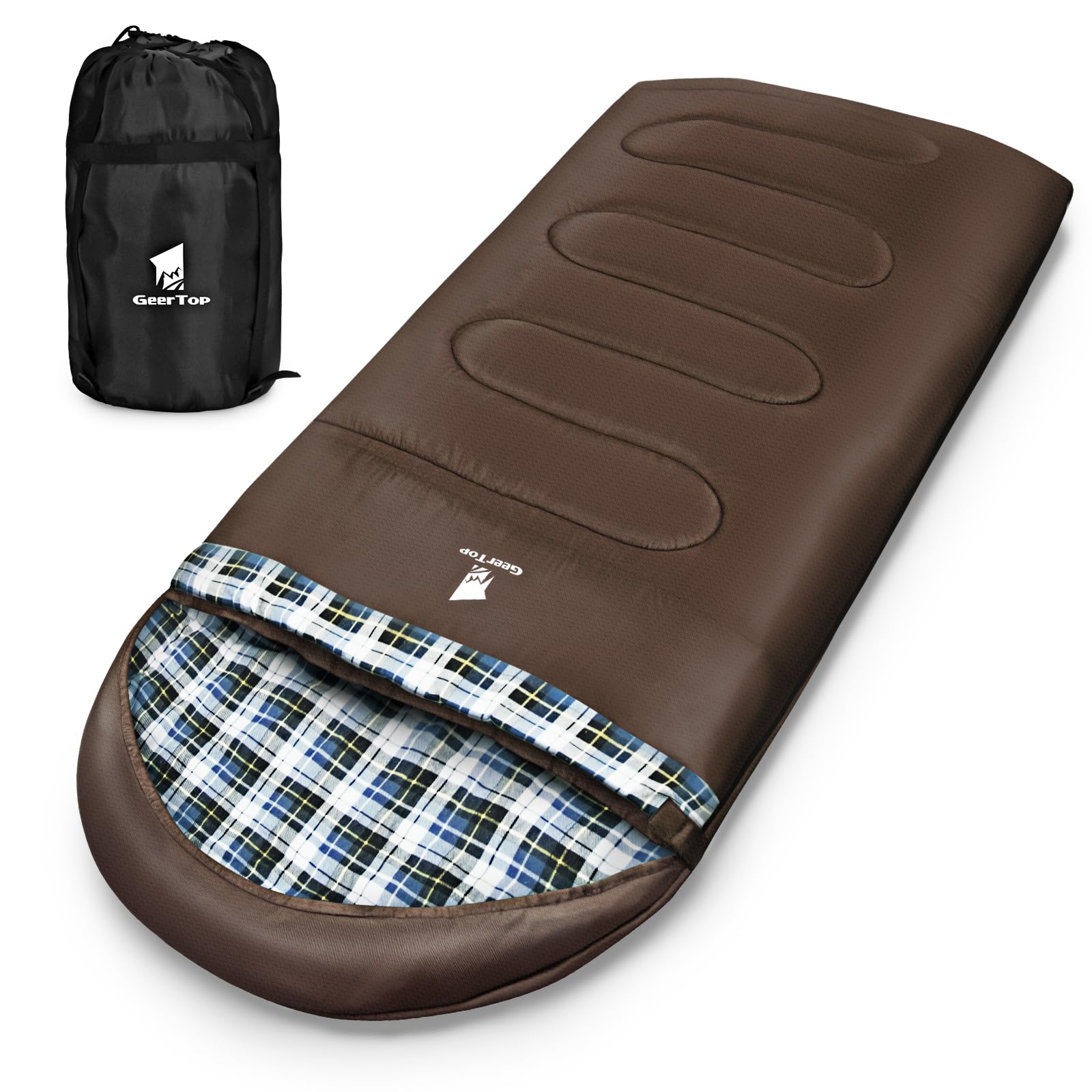 GEERTOP Schlafsack XXL 4 Jahreszeiten Flanell Campingschlafsack Übergröße 220x100cm für Erwachsene Outdoor Rucksackreisen, Wandern (Braun)
