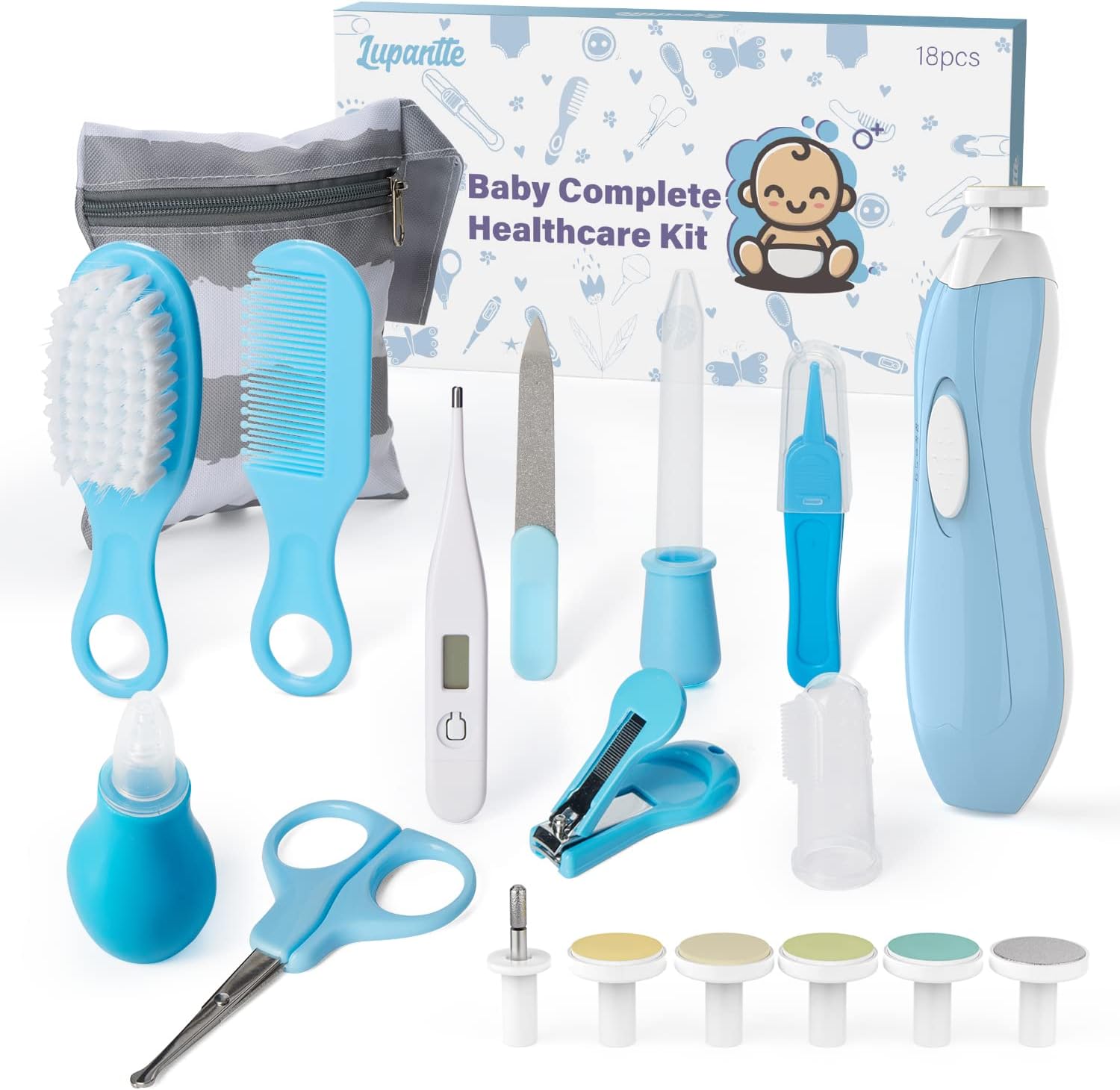 Baby Healthcare and Grooming Kit 18 in 1 Baby Electric Nail Trimmer Set Lupantte Nursery Care Kit, Baby Thermometer, Medicine Dispenser, Baby Comb, Brush, Nail Clippers, etc. Baby Shower Gifts